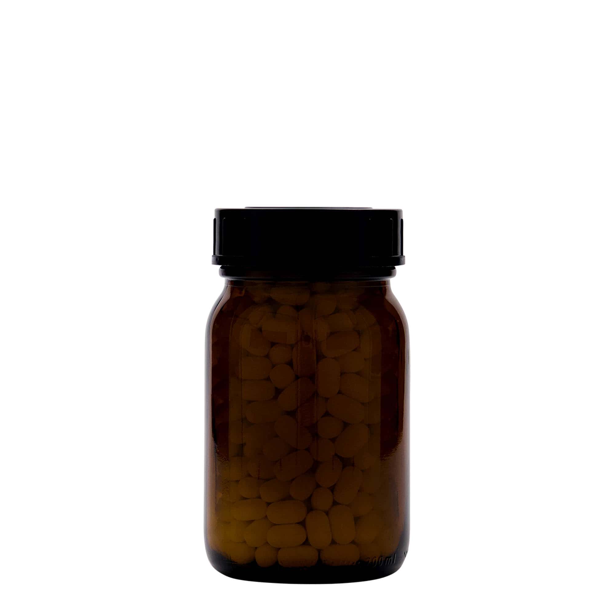 200 ml széles szájú üveg, barna, nyílás: DIN 55