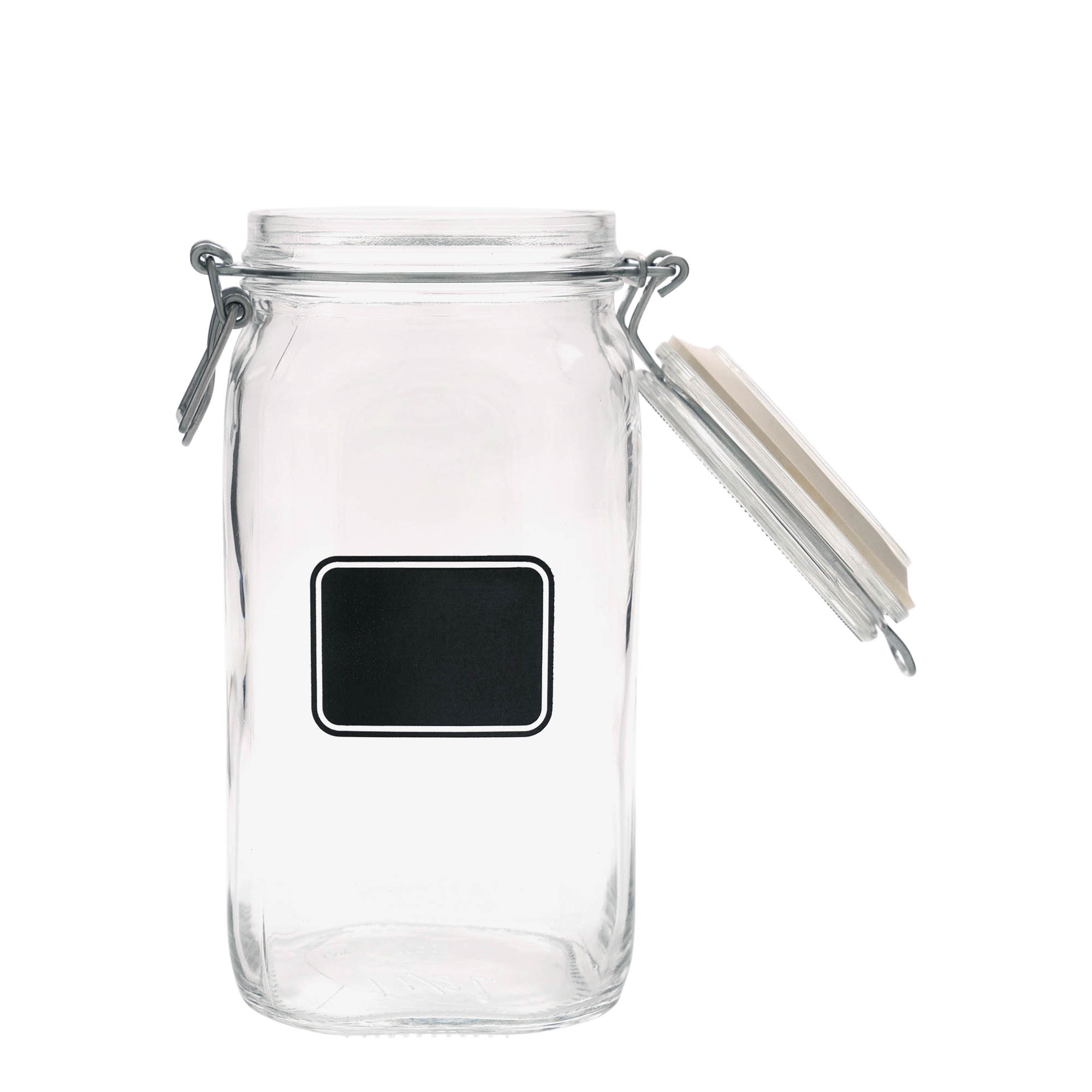 1.500 ml drótfüles üveg 'Fido', motívum: címketábla, négyzet alakú, nyílás: drótfüles zárófedél 1.500 ml drótfüles üveg 'Fido', motívum: címketábla, négyzet alakú, nyílás: drótfüles zárófedél