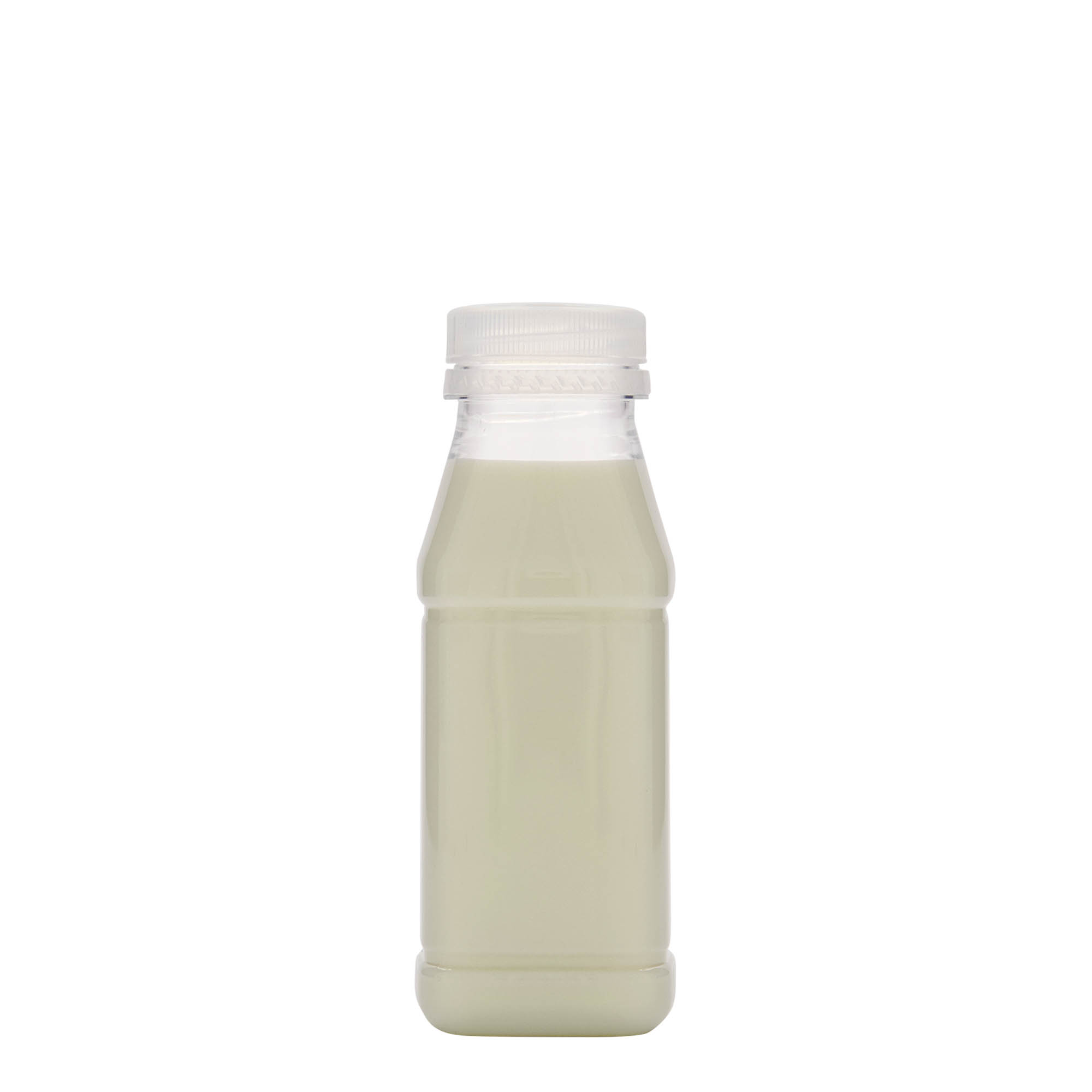 250 ml PET-palack 'Milk and Juice Carré', négyzet alakú, műanyag, nyílás: 38 mm