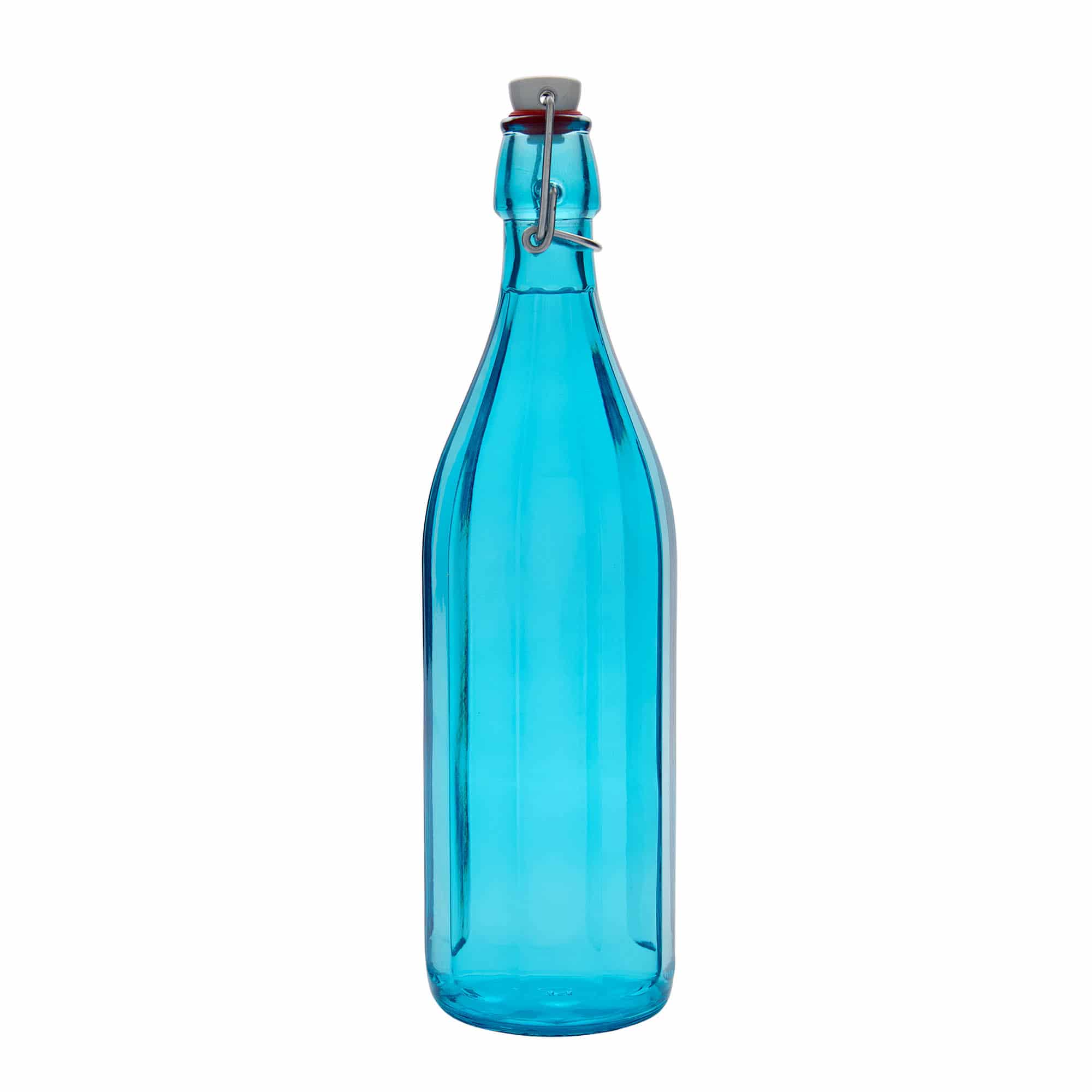 1000 ml-es üvegpalack 'Oxford', tízszögletű, azúrkék, szájnyílás: csatos zár