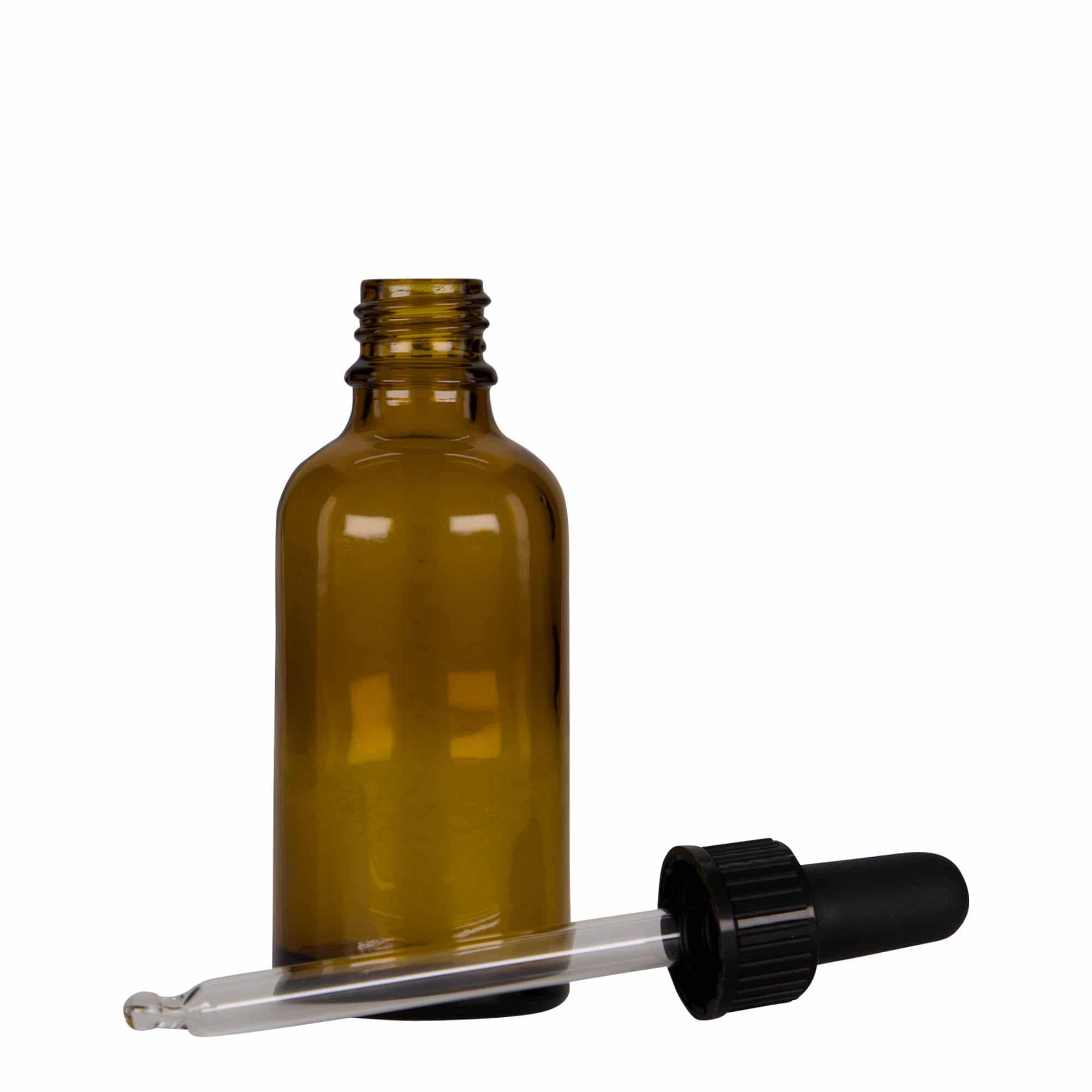 50 ml pipettás üveg gyógyszerhez, üveg, barna-fekete, nyílás: DIN 18