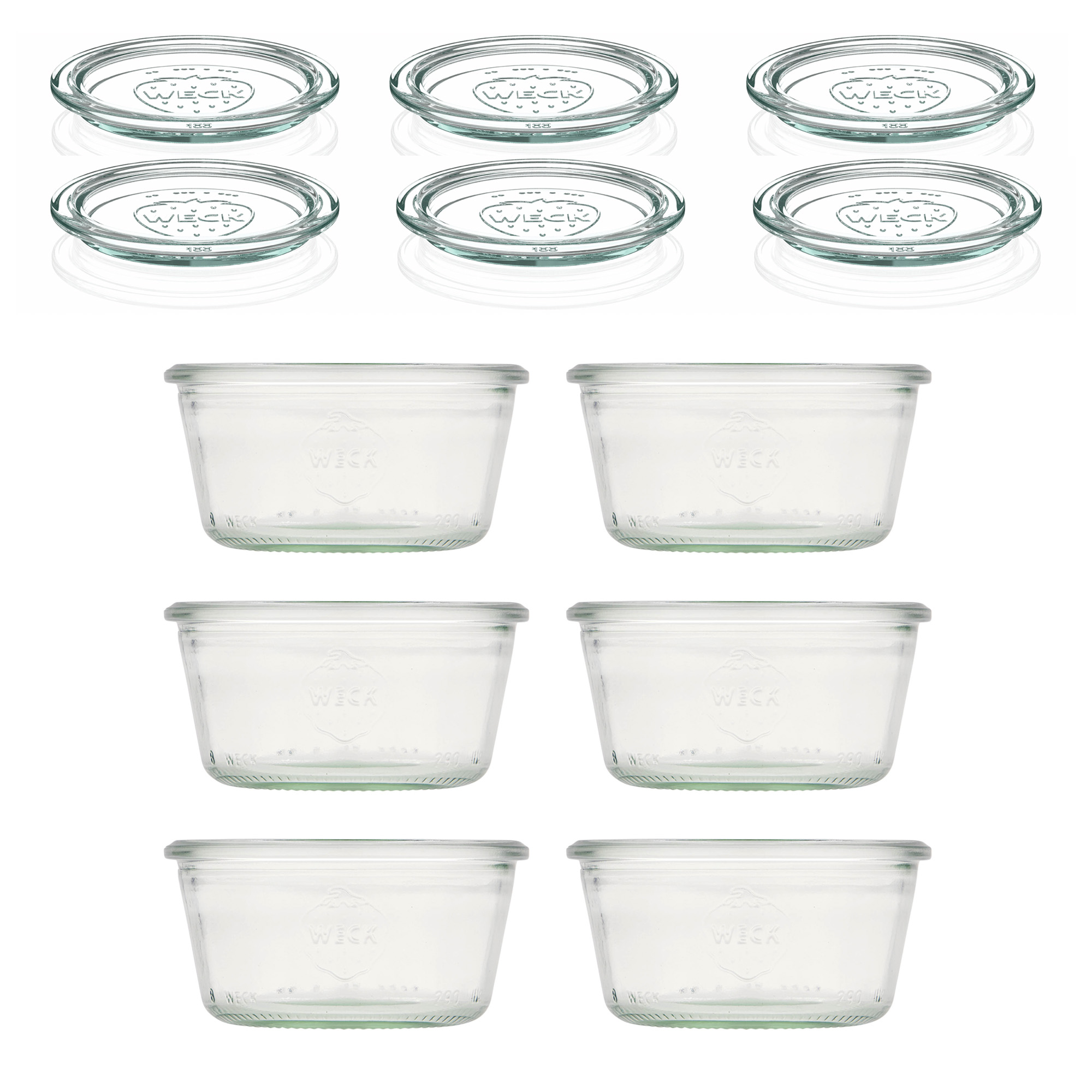 6x 290 ml lapos Felfordítható WECK-üveg üvegfedéllel RR 100