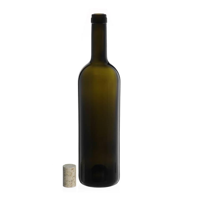 750 ml-es borospalack 'Golia', antikzöld, szájnyílás: parafadugó