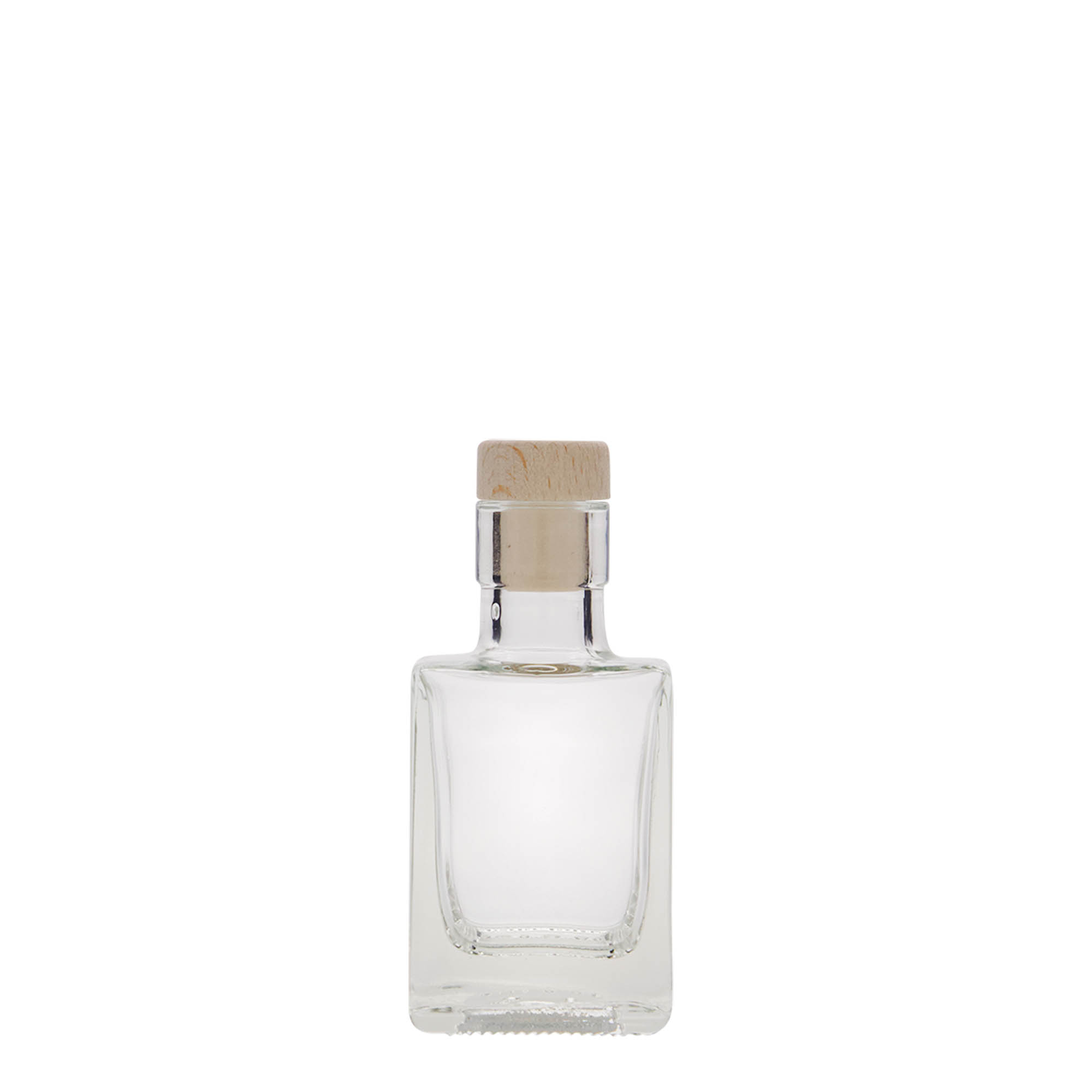 50 ml üveges palack 'Cube', négyszögletes, nyílás: parafa 50 ml üveges palack 'Cube', négyszögletes, nyílás: parafa