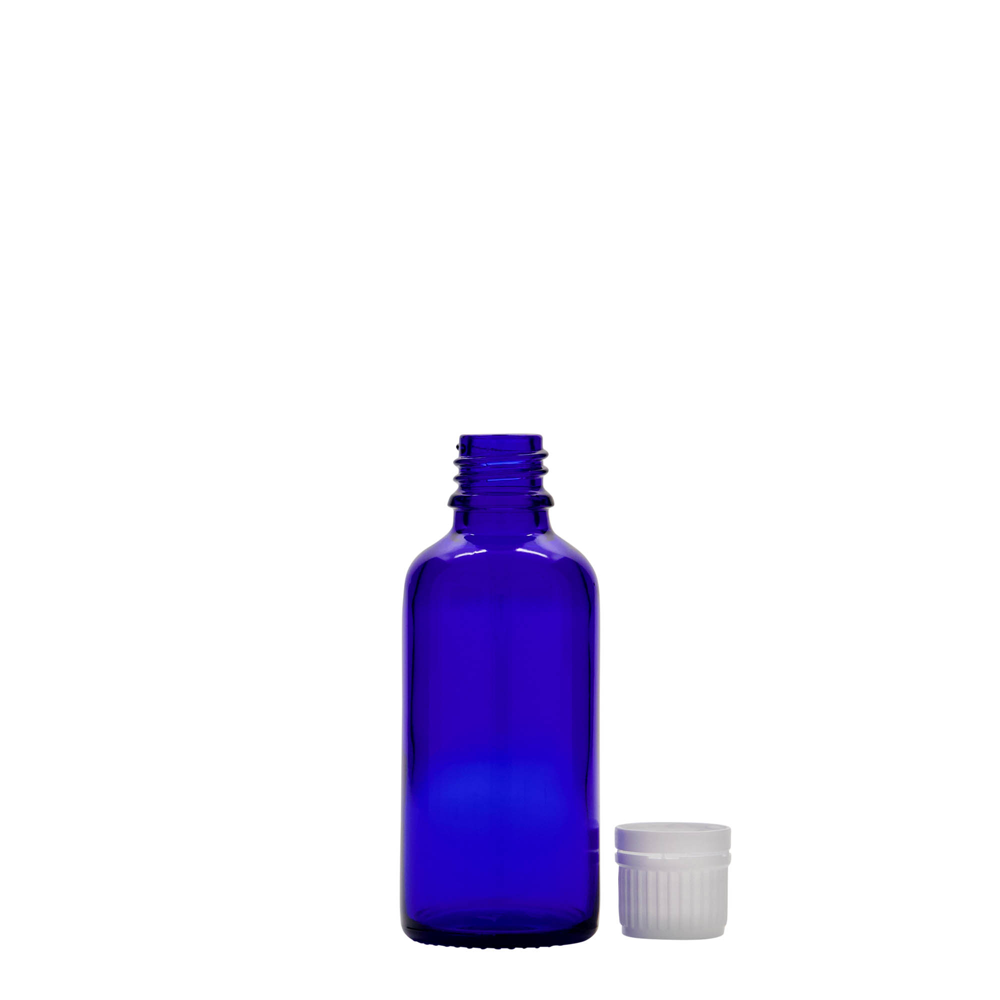 50 ml-es patikai üveg, üveg, királykék, szájnyílás: DIN 18