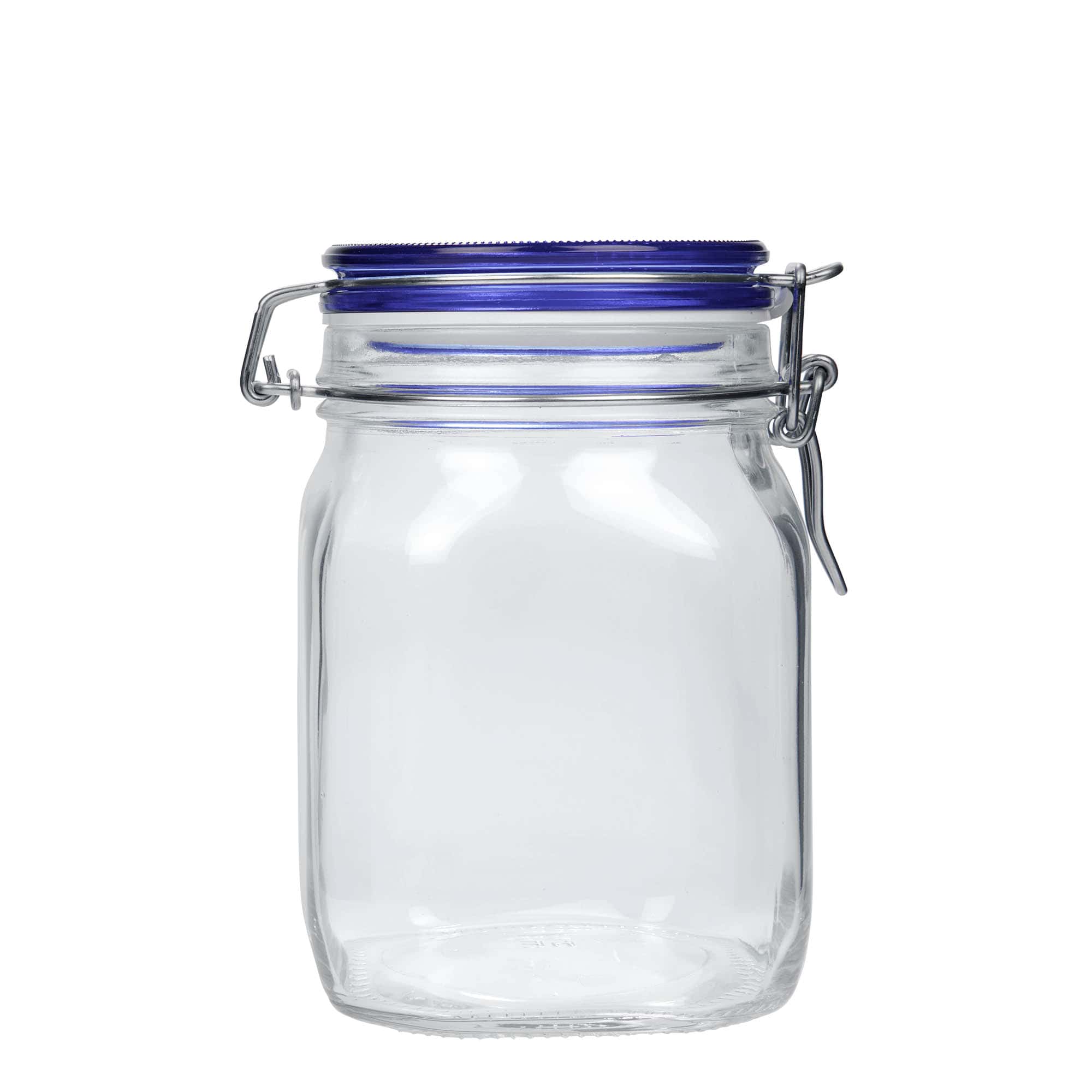 1000 ml-es fémcsatos üveg 'Fido' Blue Top, négyzet alakú, szájnyílás: fémcsatos zár 1000 ml-es fémcsatos üveg 'Fido' Blue Top, négyzet alakú, szájnyílás: fémcsatos zár