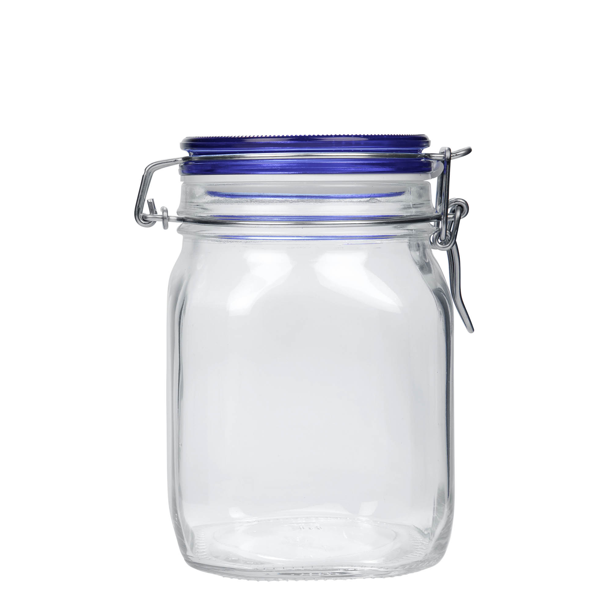 1.000 ml 'Fido' drótfüles üveg, kék tető, négyzet alakú, nyílás: drótfüles záróelem