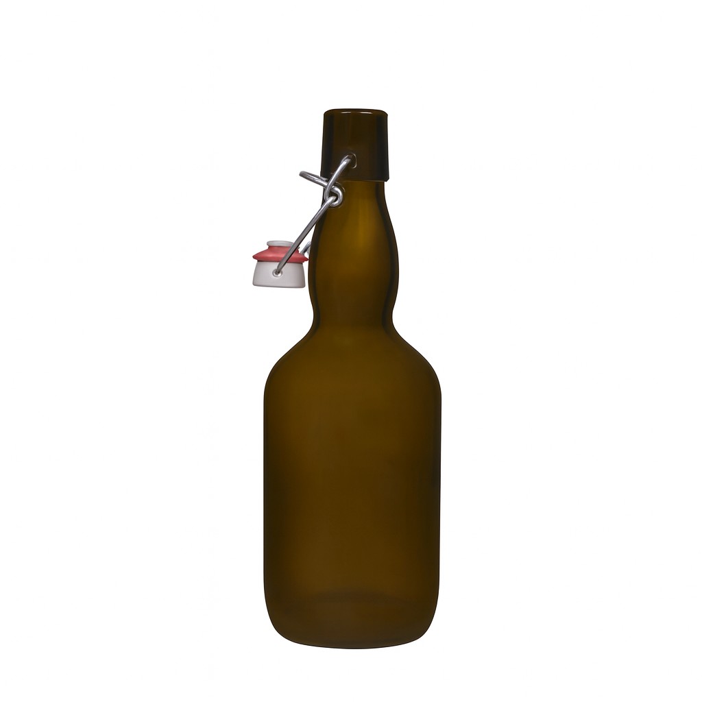 500 ml sörösüveg, nyakán dudorral, üveg, antikzöld, zárás: kampós zár