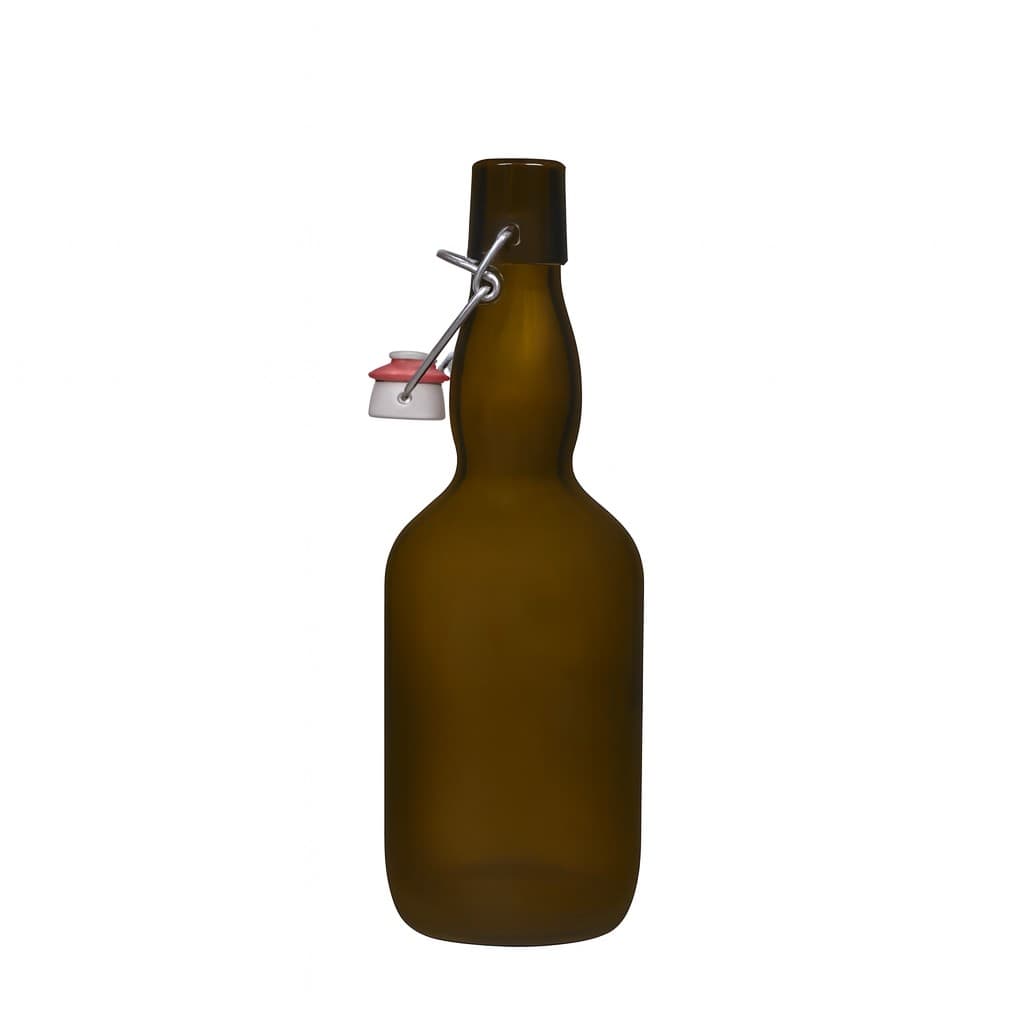 500 ml sörösüveg, nyakán dudorral, üveg, antikzöld, zárás: kampós zár