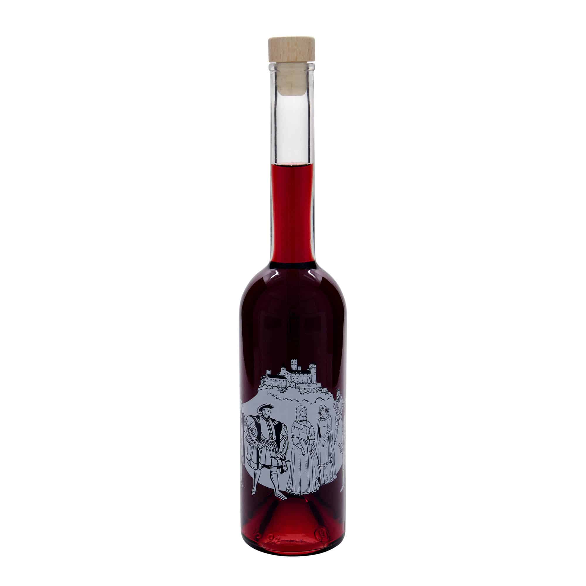 500 ml üveges palack 'Opera', motívum: középkor, nyílás: parafa