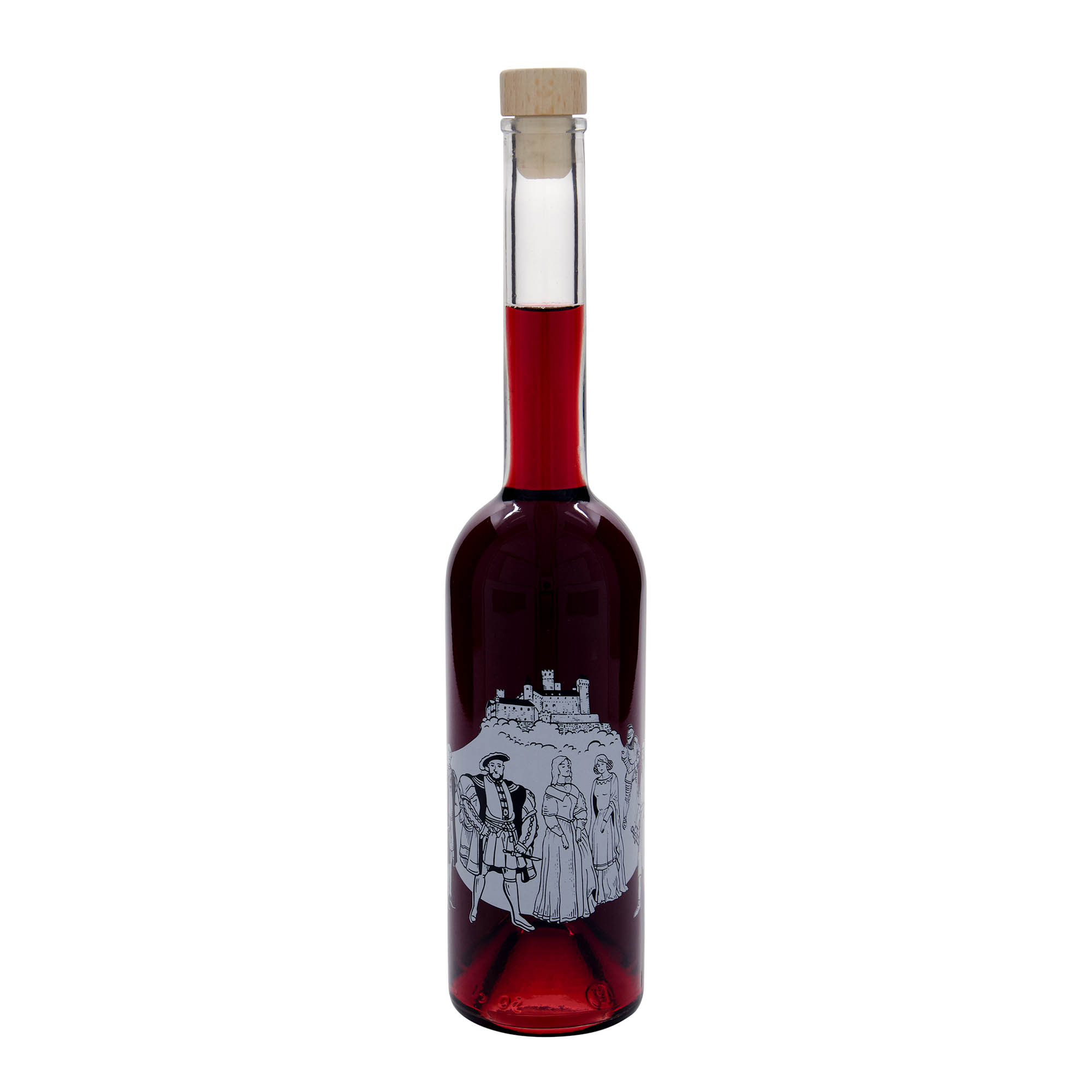 500 ml üveges palack 'Opera', motívum: középkor, nyílás: parafa