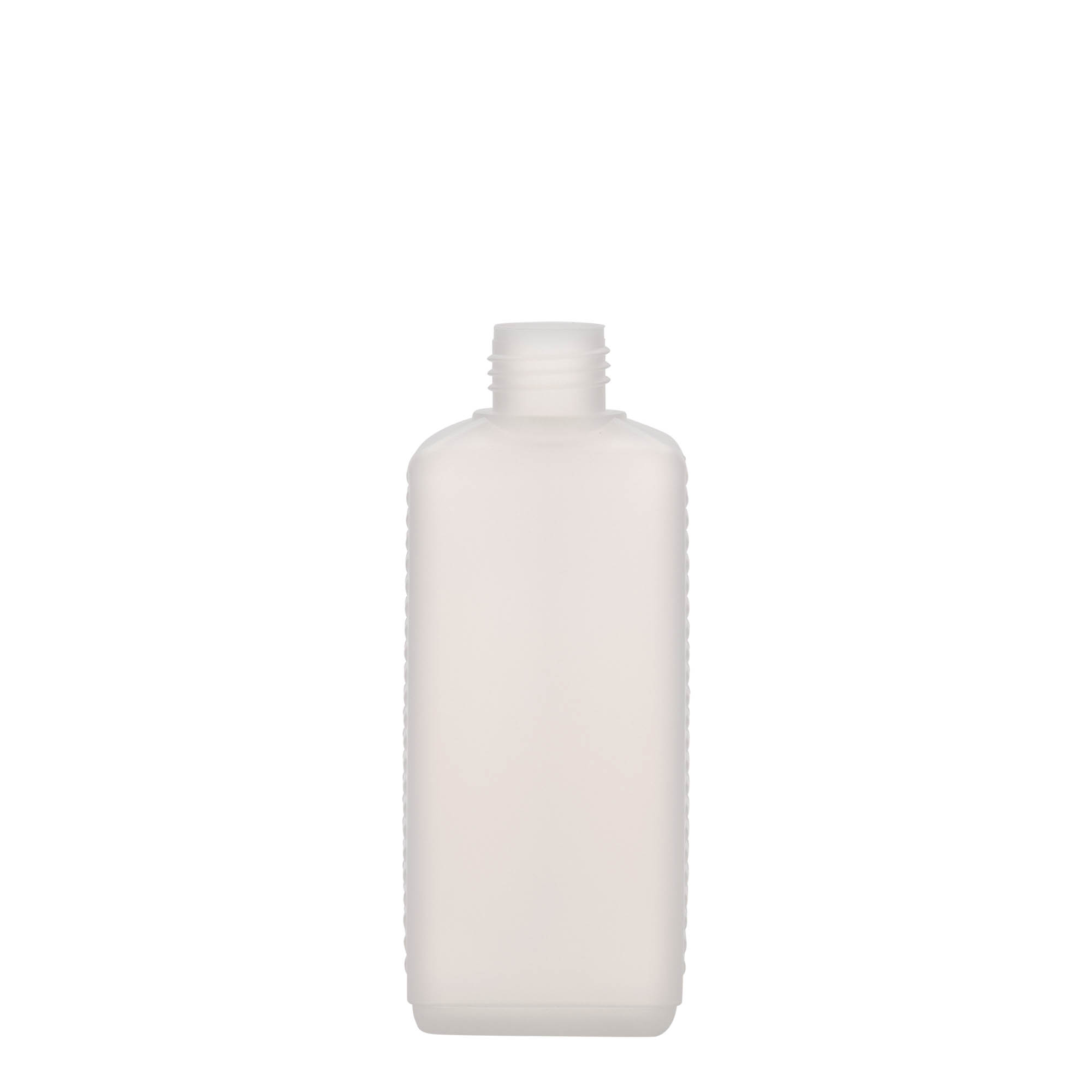 250 ml kanna palack, téglalap alakú, HDPE műanyag, természetes színű, nyílás: DIN 25 EPE