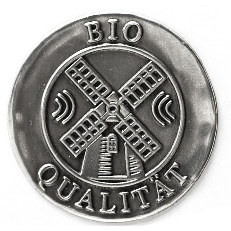 Óntábla 'Bio minőség', kerek, fém, ezüst Óntábla 'Bio minőség', kerek, fém, ezüst