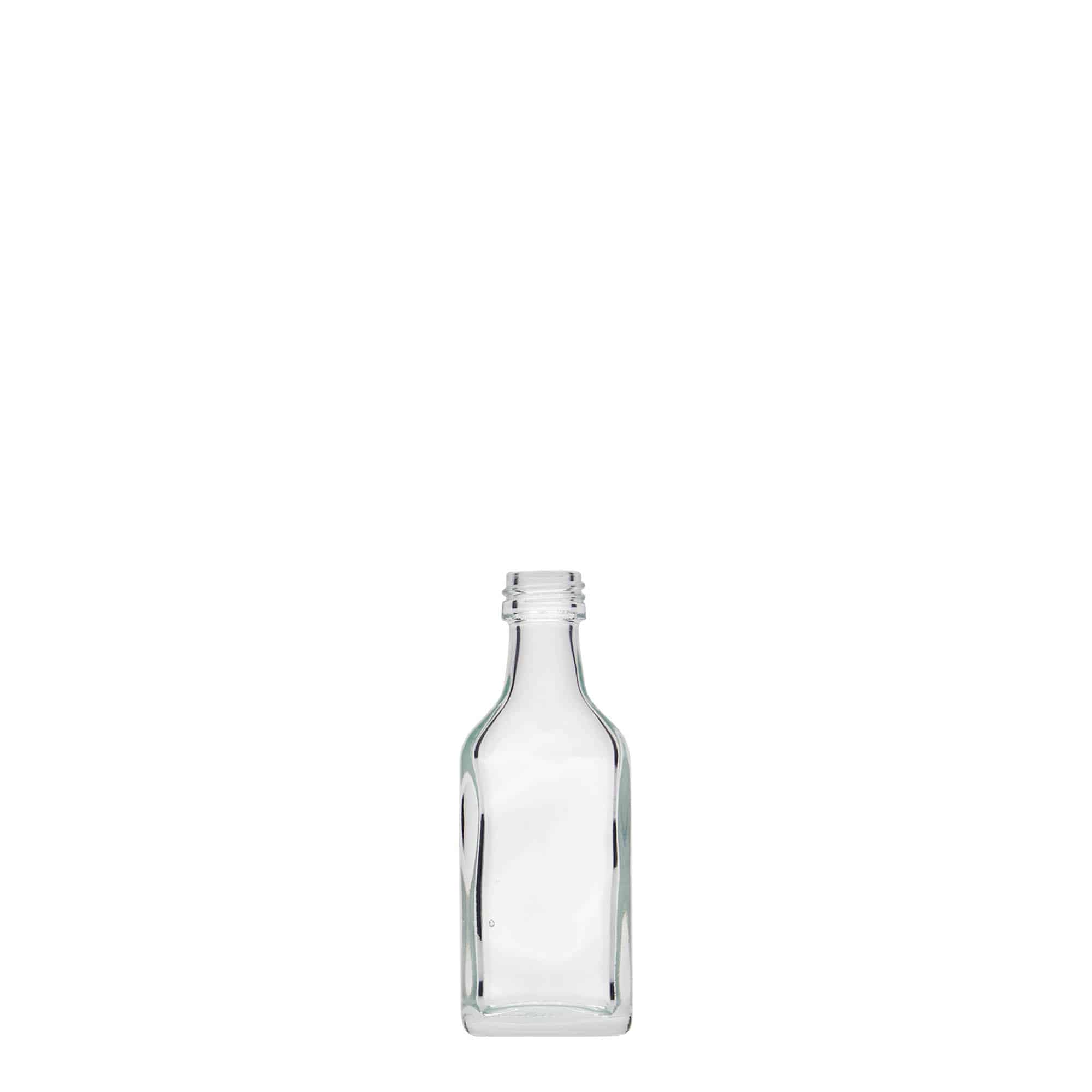 20 ml-es laposüveg, négyszögletű, üveg, szájnyílás: PP 18 20 ml-es laposüveg, négyszögletű, üveg, szájnyílás: PP 18