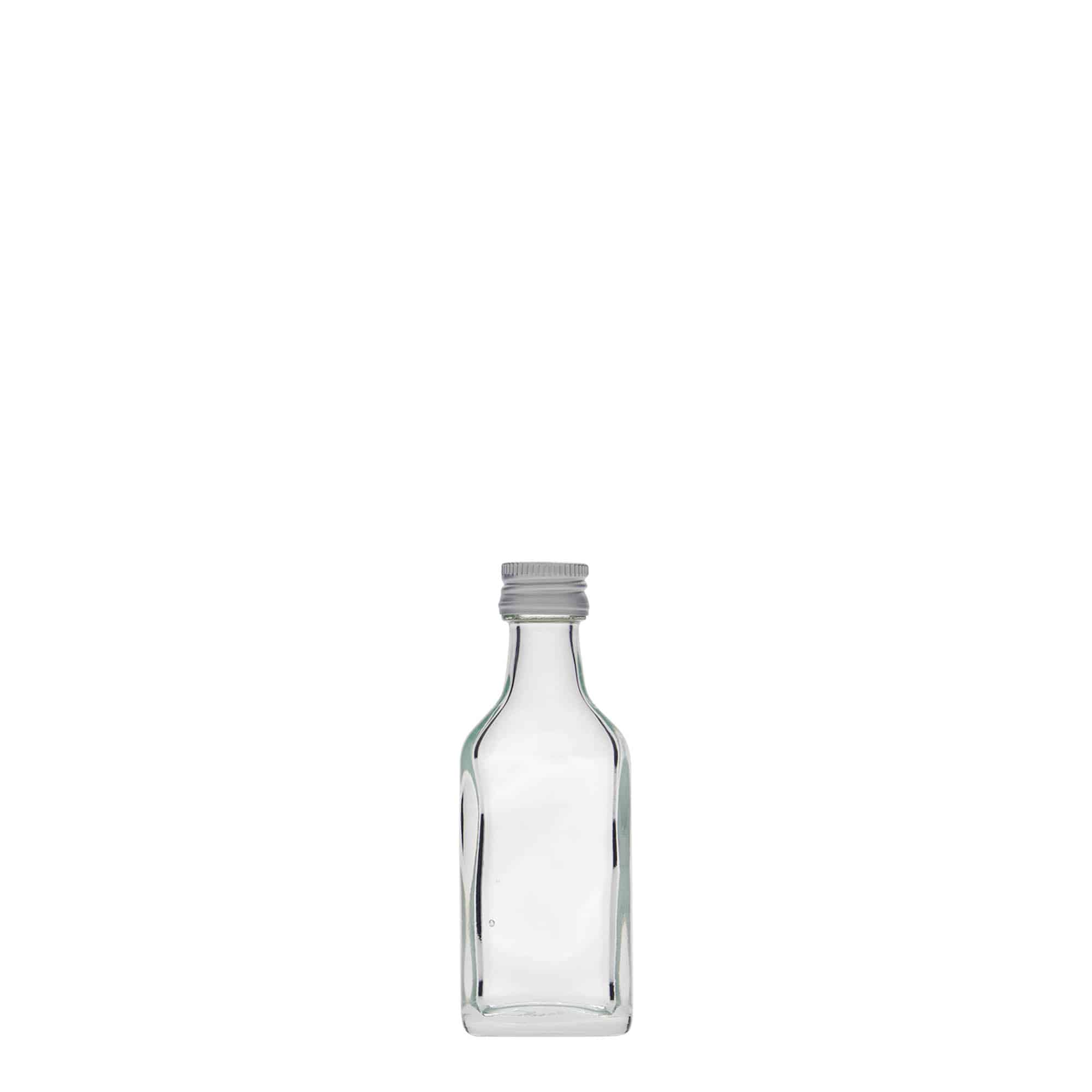 20 ml zsebflakon, téglalap alakú, üveg, nyílás: PP 18