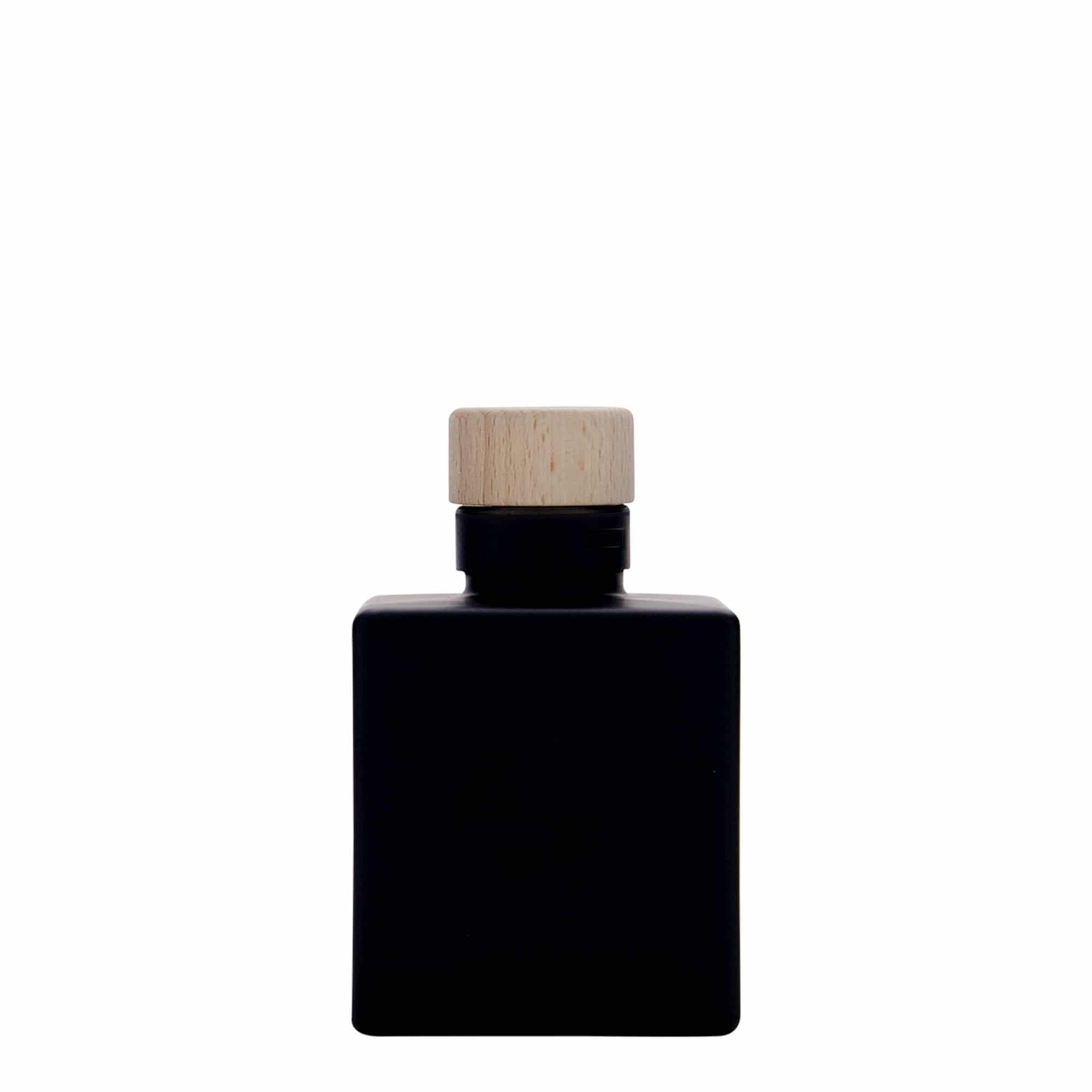 100 ml üvegpalack 'Cube', négyzet alakú, fekete, nyílás: parafa