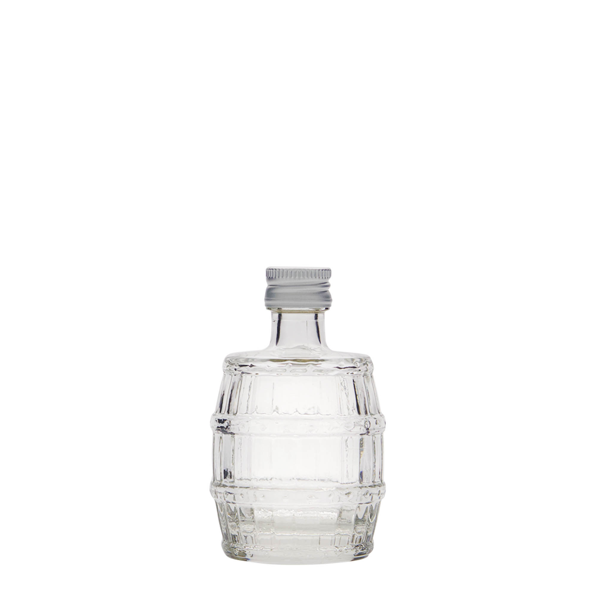 50 ml üvegpalack 'hordó', nyak: PP 18 50 ml üvegpalack 'hordó', nyak: PP 18