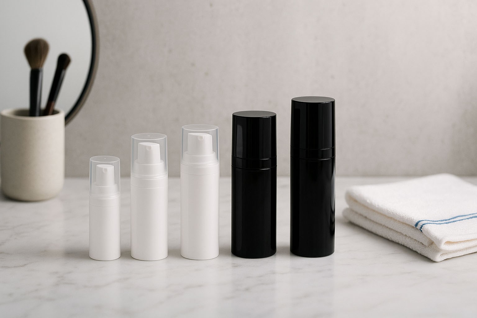 Airless fej Micro ezüst szegéllyel + fehér, fényes kupak