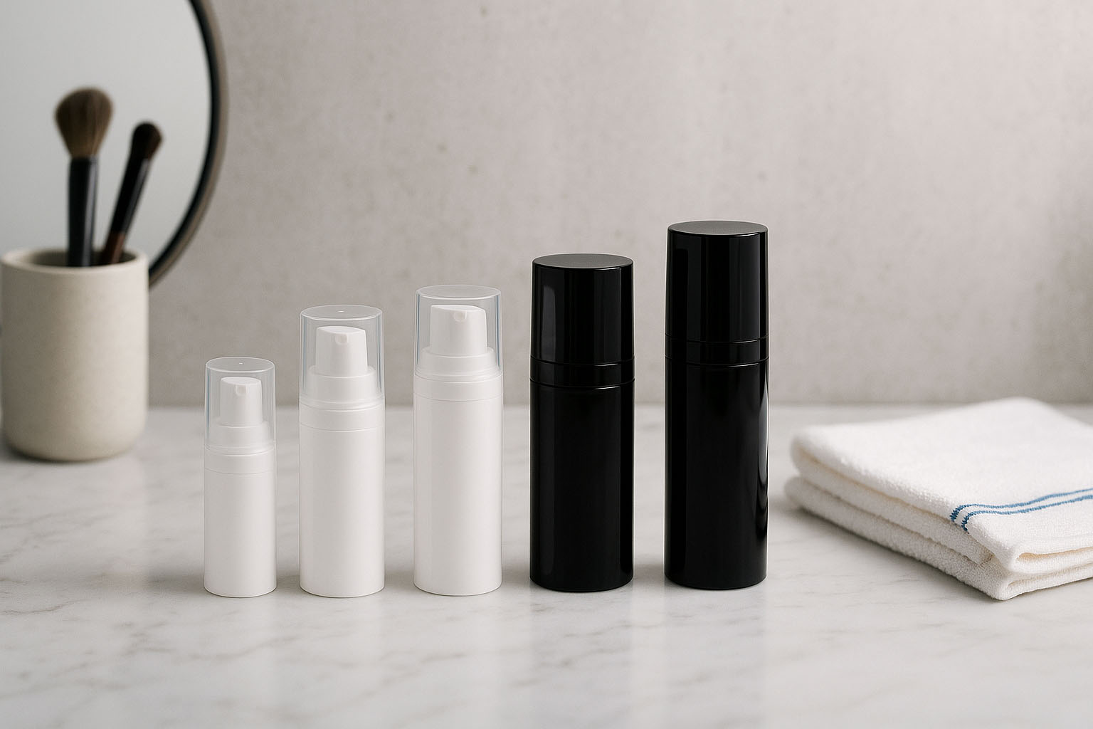 Airless fej Micro ezüst szegéllyel + fehér, fényes kupak Airless fej Micro ezüst szegéllyel + fehér, fényes kupak