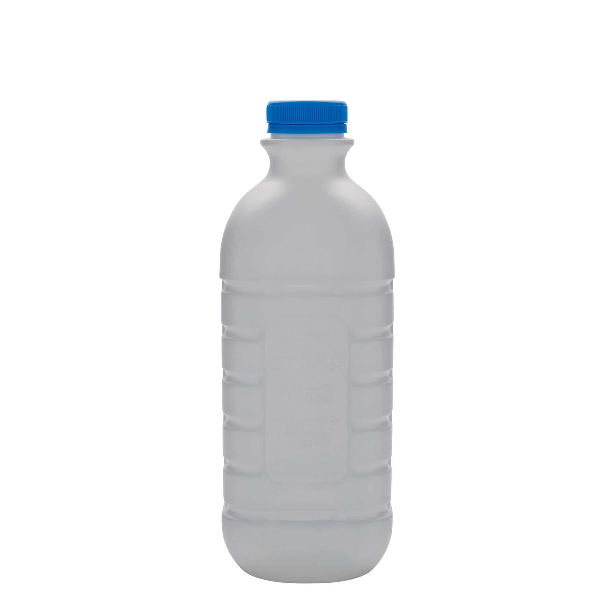 1000 ml-es tejes palack, négyszögletű, HDPE-műanyag, fehér, szájnyílás: PEHD40