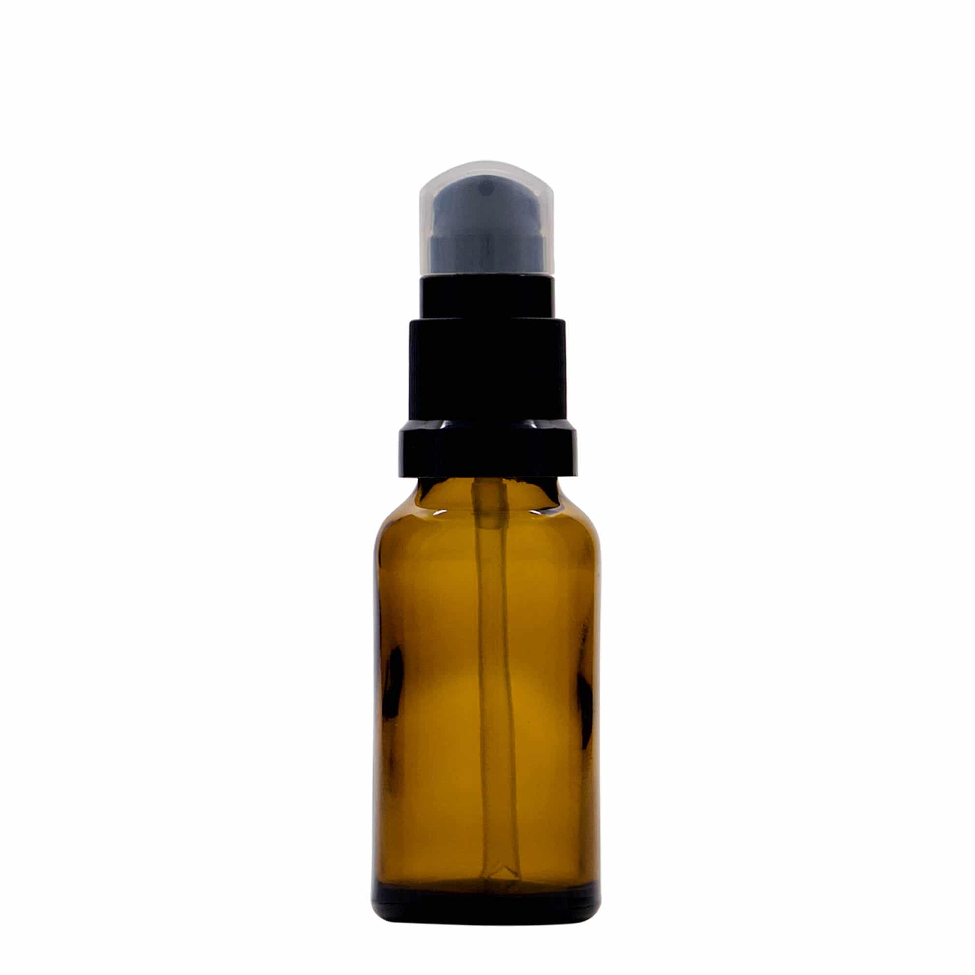 20 ml-es patikai üveg krémpumpával, üveg, barna, szájnyílás: DIN 18