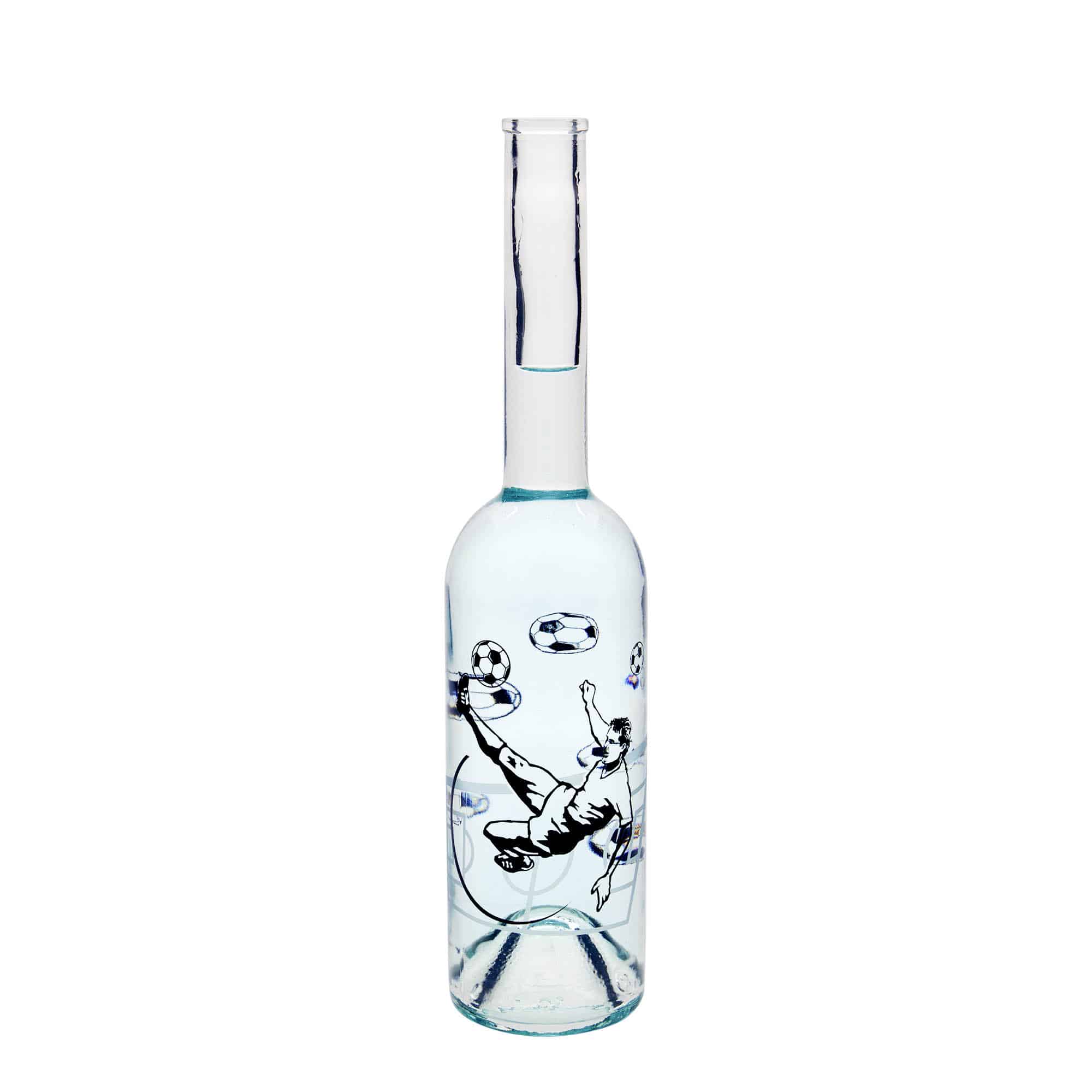 500 ml-es üvegpalack 'Opera', motívum: Labdarúgó, szájnyílás: parafadugó