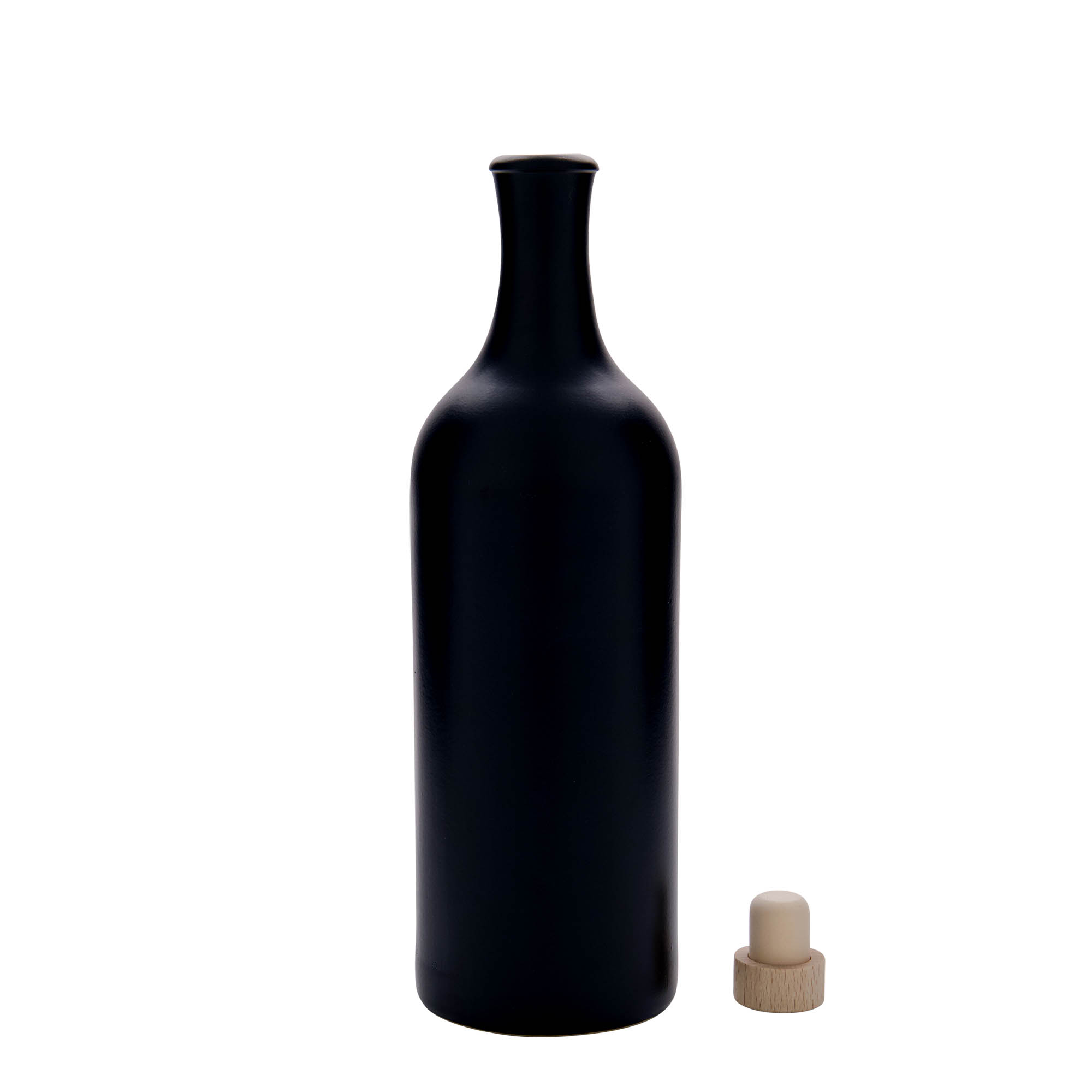 750 ml hosszúnyakú agyagedény, kőedény, fekete, száj: parafa