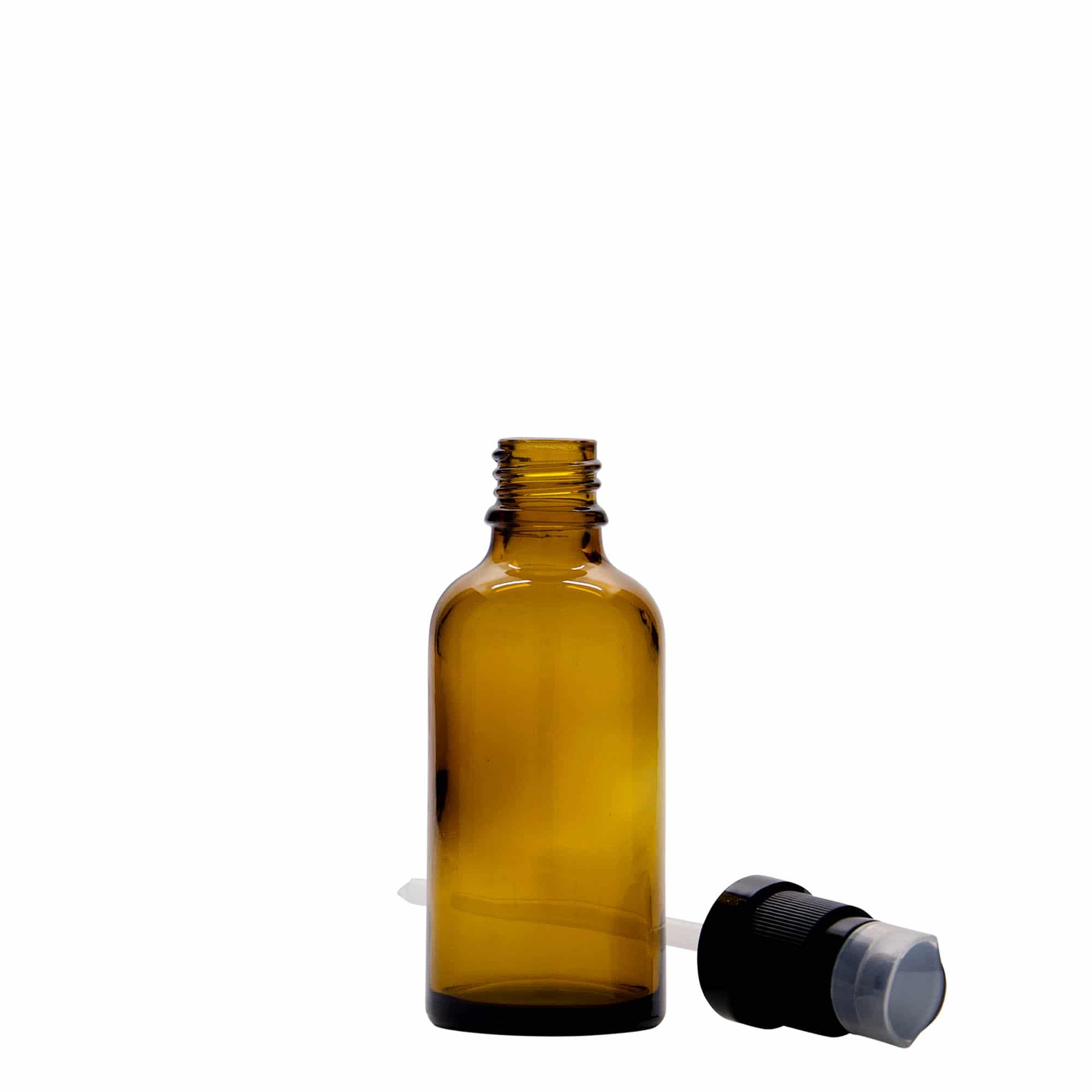50 ml-es patikai üveg krémpumpával, üveg, barna, szájnyílás: DIN 18