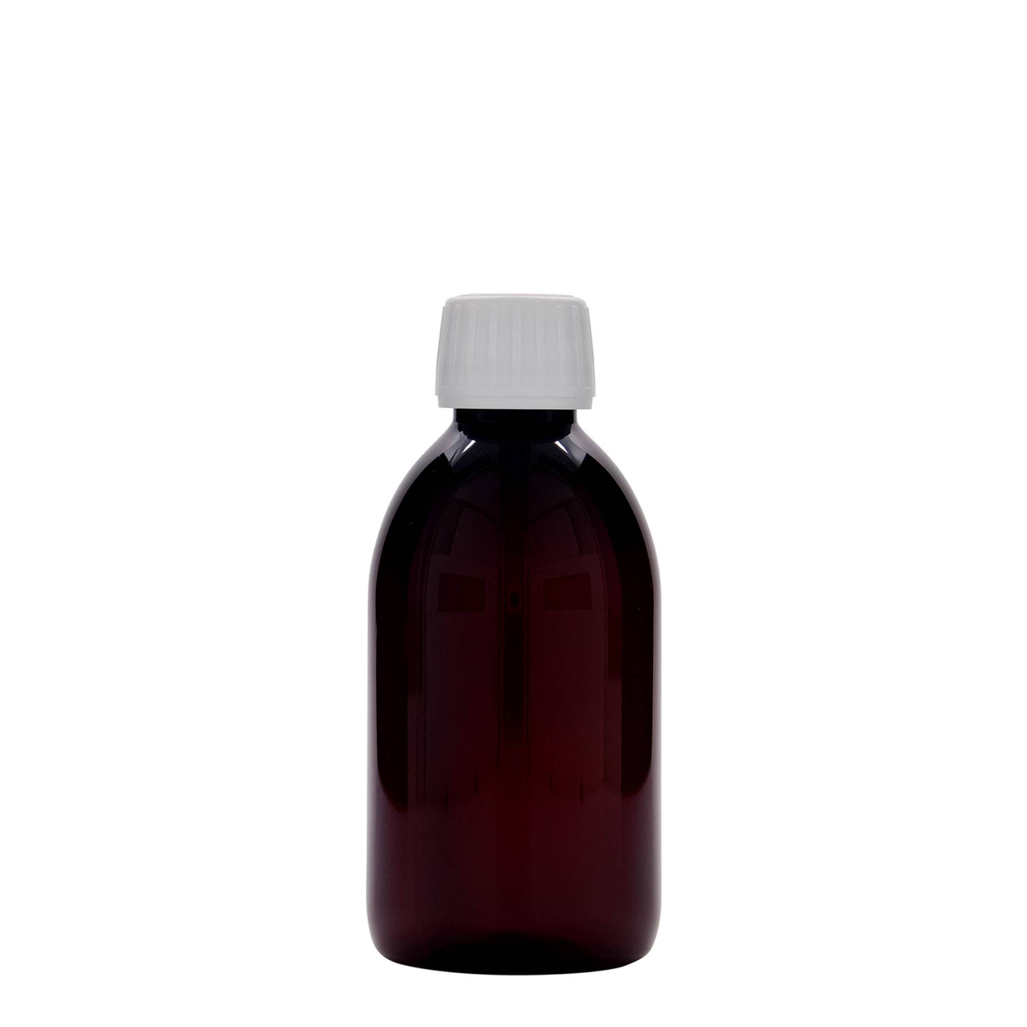 250 ml PET orvosi palack, barna, műanyag, nyílás: PP 28
