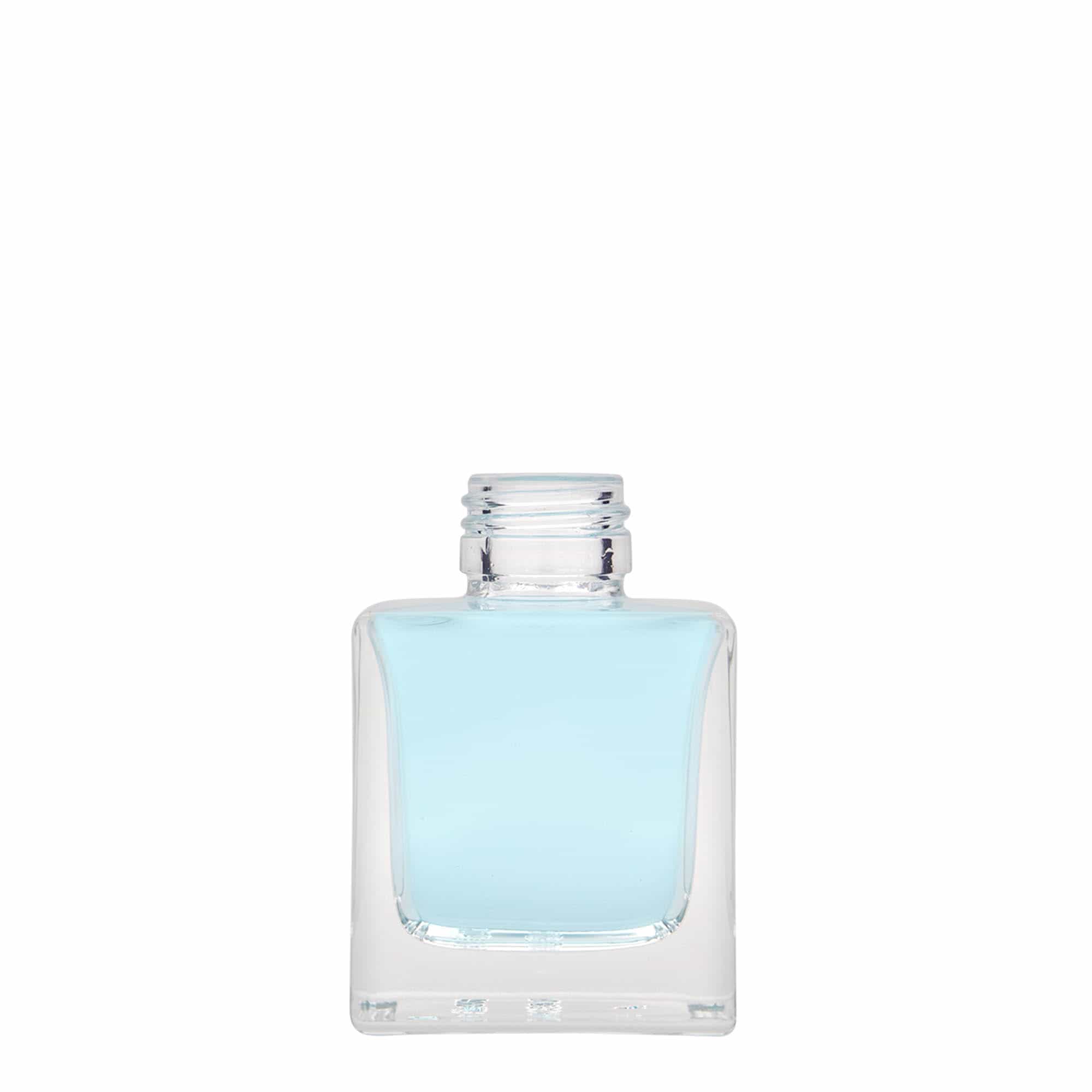 100 ml üveges palack 'Cube', négyzet alakú, nyílás: PP 28