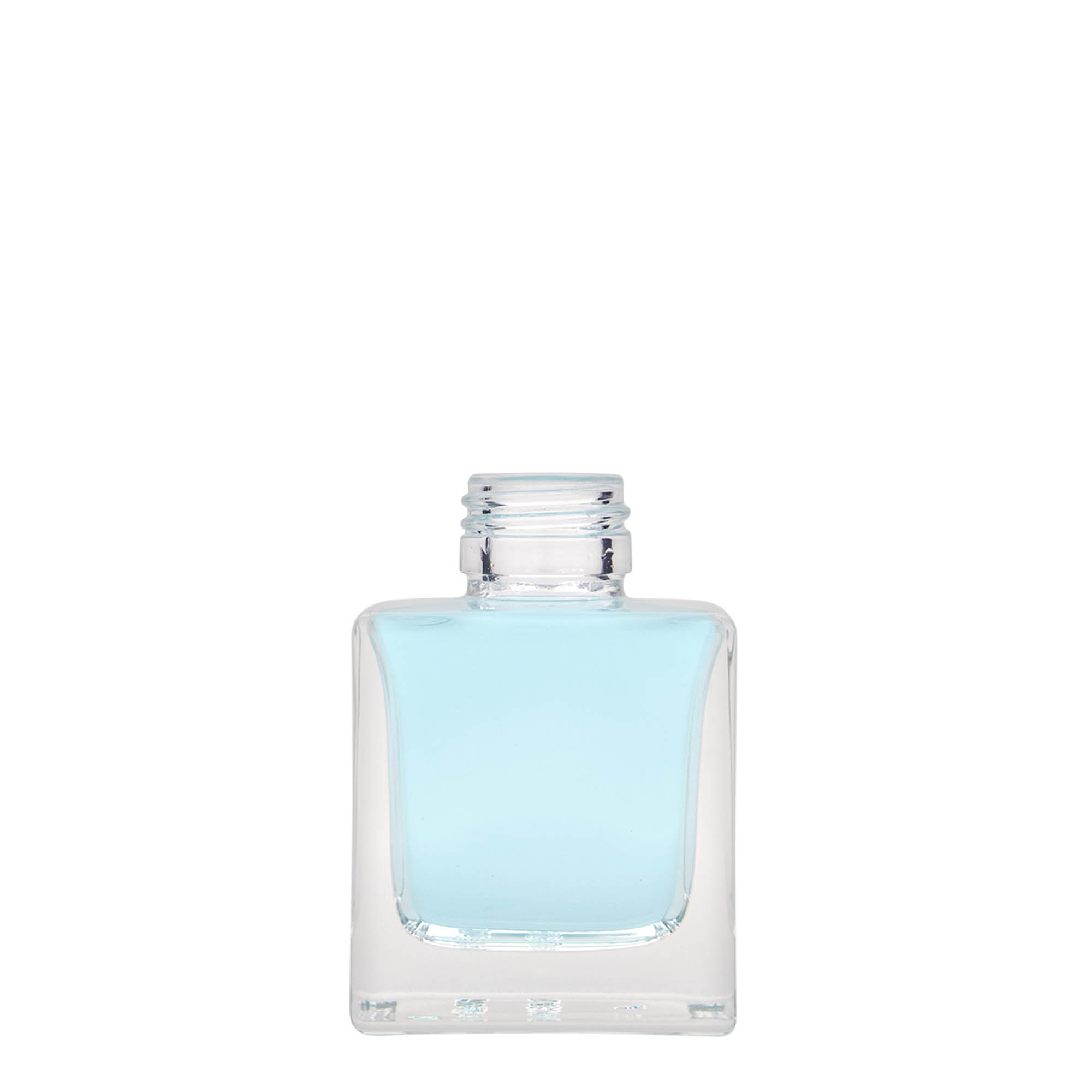 100 ml üveges palack 'Cube', négyzet alakú, nyílás: PP 28