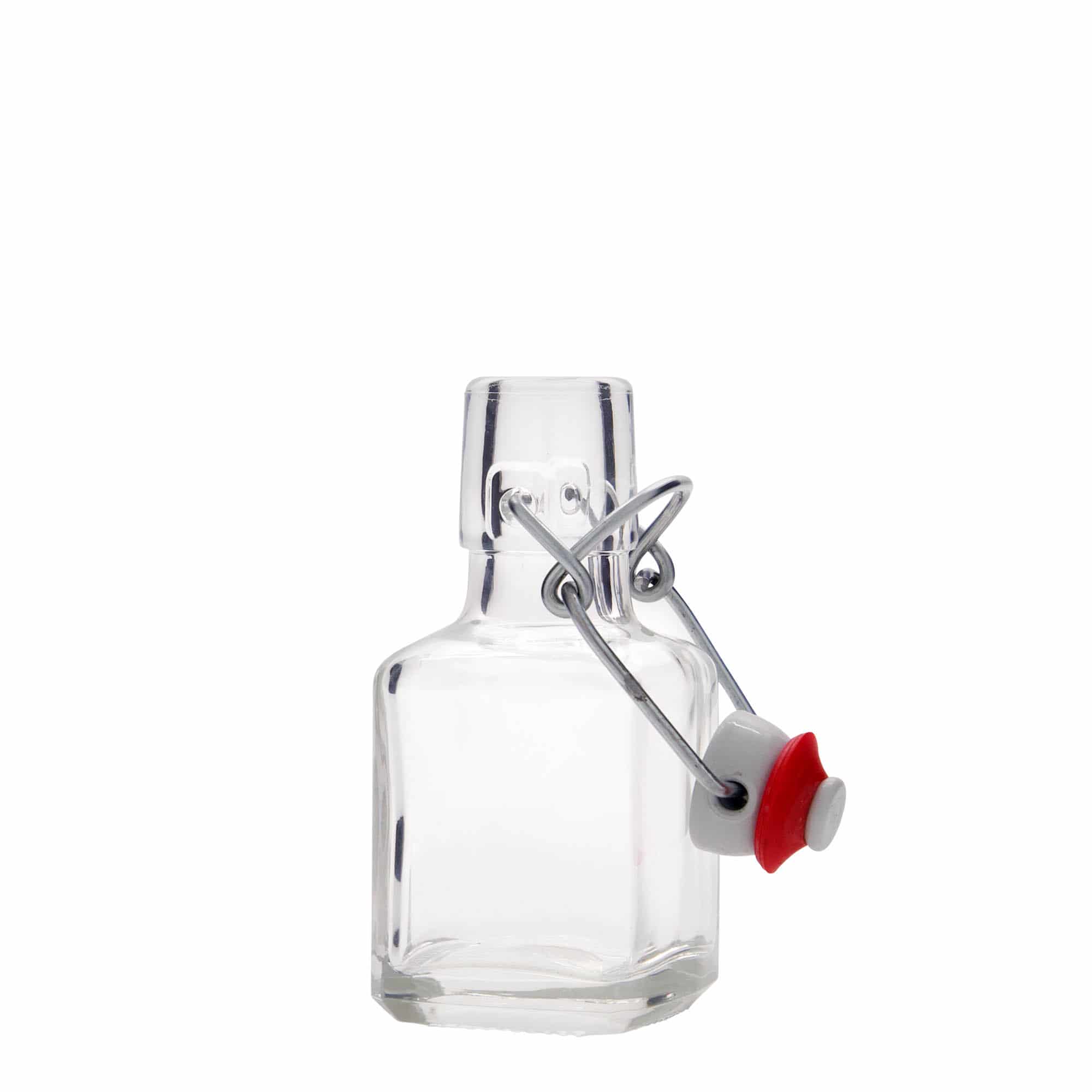 100 ml-es üvegpalack 'Kubica', négyzet alakú, szájnyílás: csatos zár