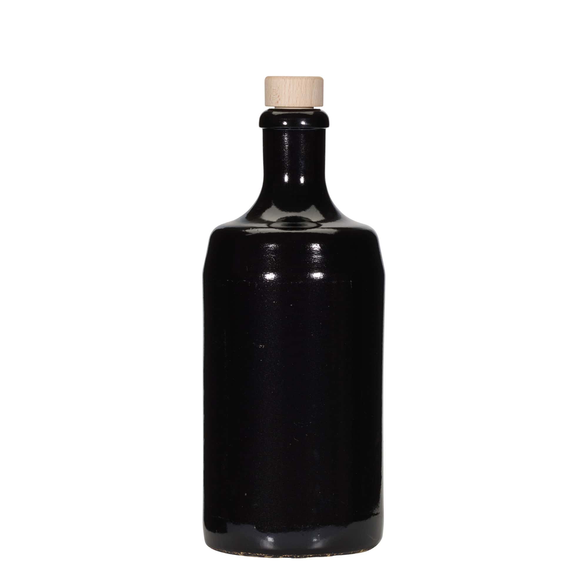 700 ml-es agyagkorsó 'Calvados', kőagyag, fekete, szájnyílás: parafadugó