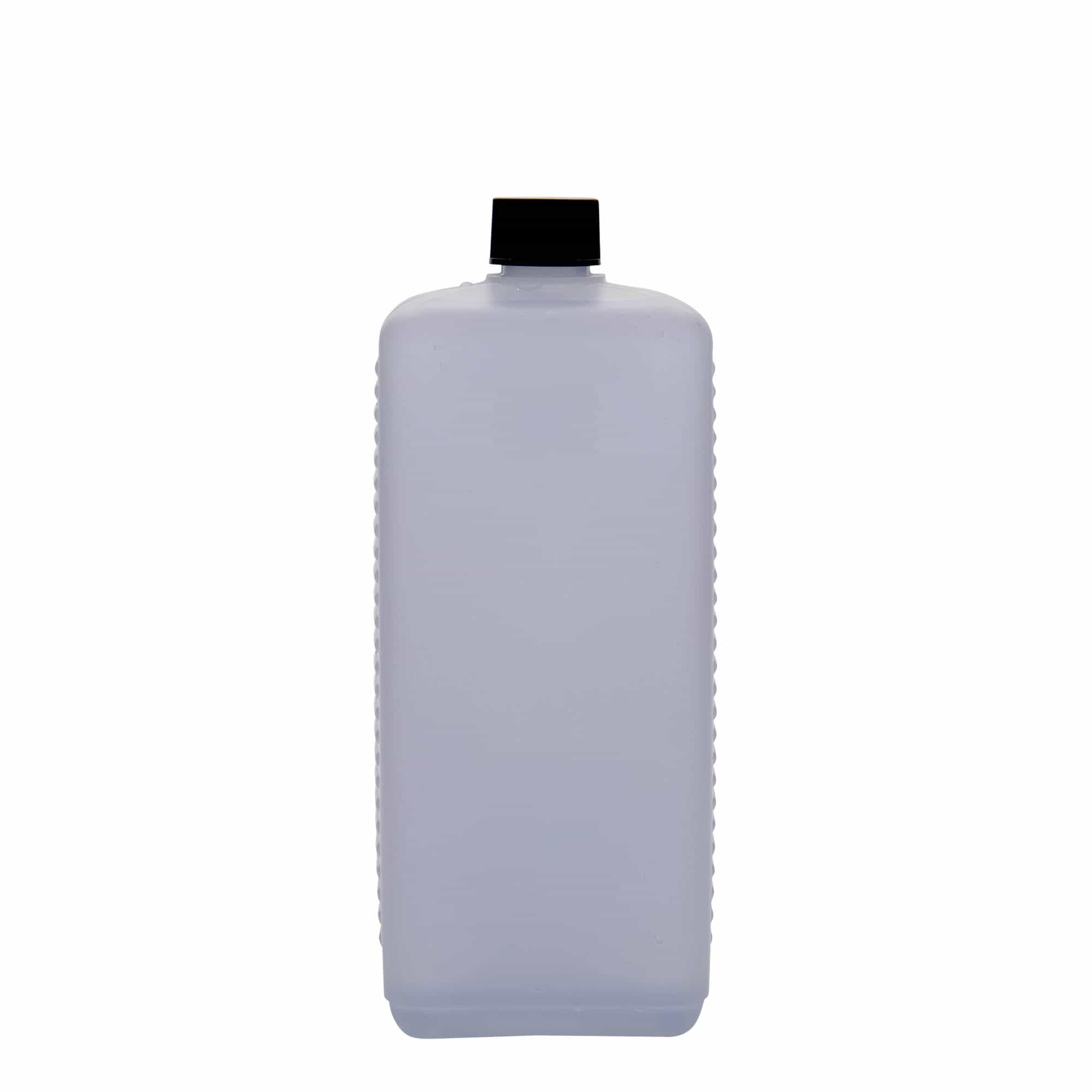 1000 ml-es kaniszterpalack, négyszögletű, HDPE-műanyag, natúr, szájnyílás: DIN 25 EPE
