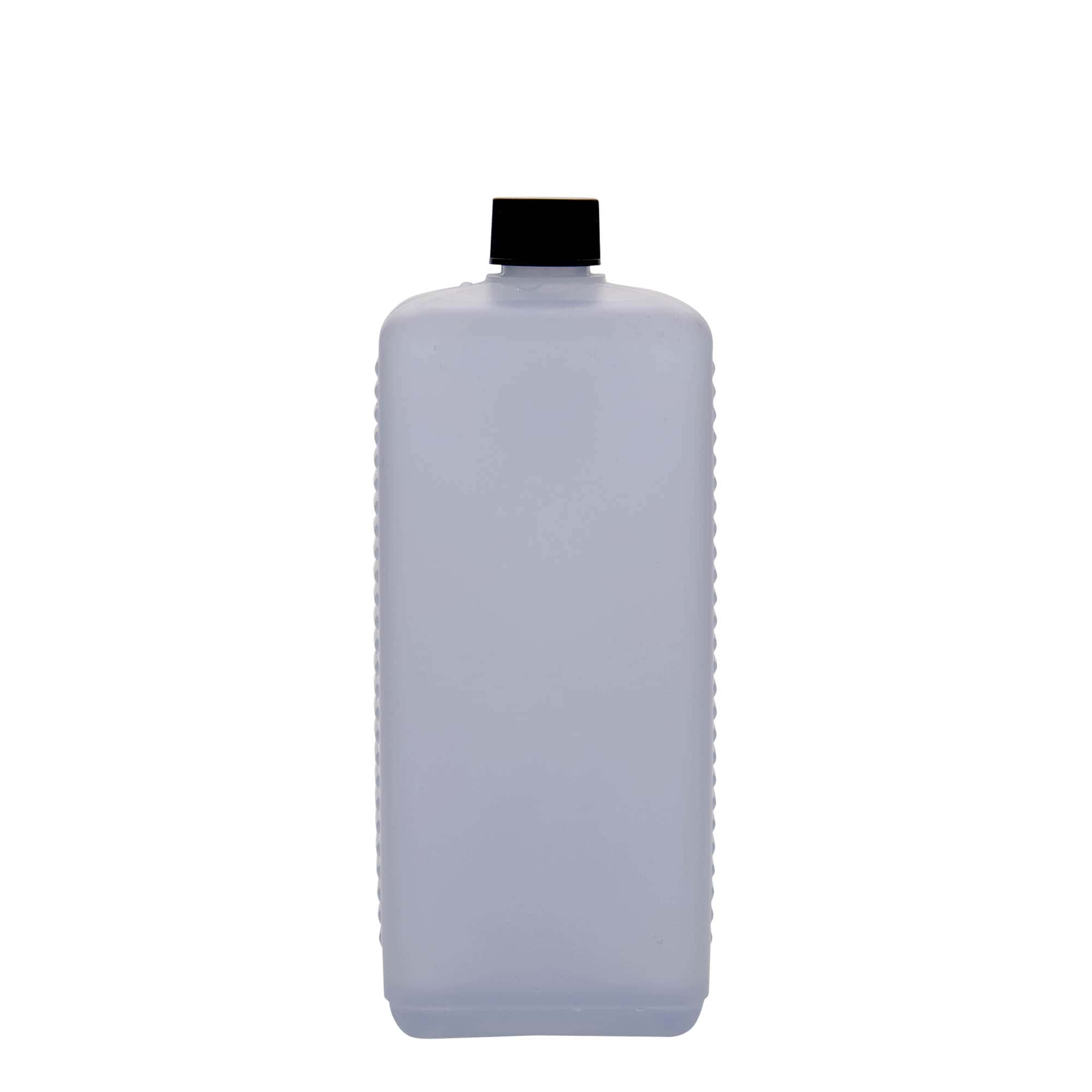 1.000 ml kannás palack, téglalap alakú, HDPE műanyag, természetes, nyílás: DIN 25 EPE