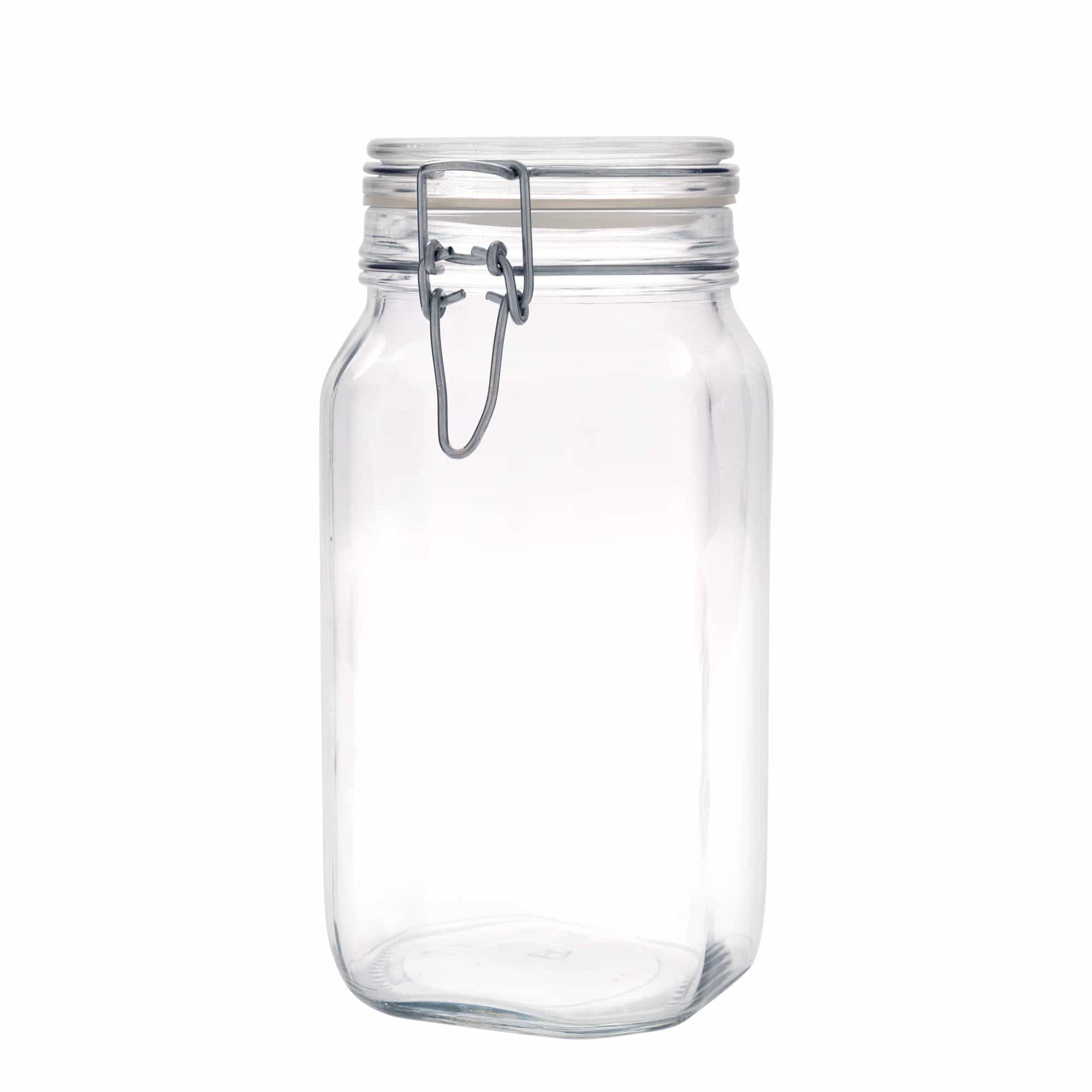1500 ml-es fémcsatos üveg 'Fido', négyzet alakú, szájnyílás: fémcsatos zár