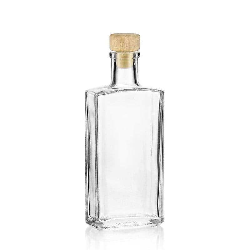 200 ml-es üvegpalack 'Shiny', négyszögletű, szájnyílás: parafadugó