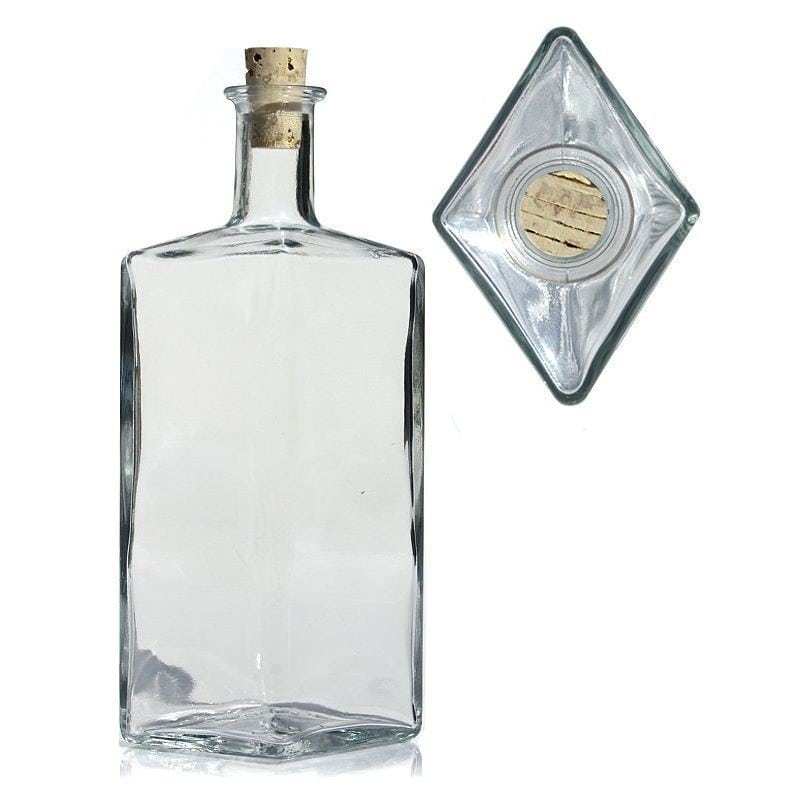 500 ml üvegpalack 'Riva', rombusz alakú, nyílás: parafa