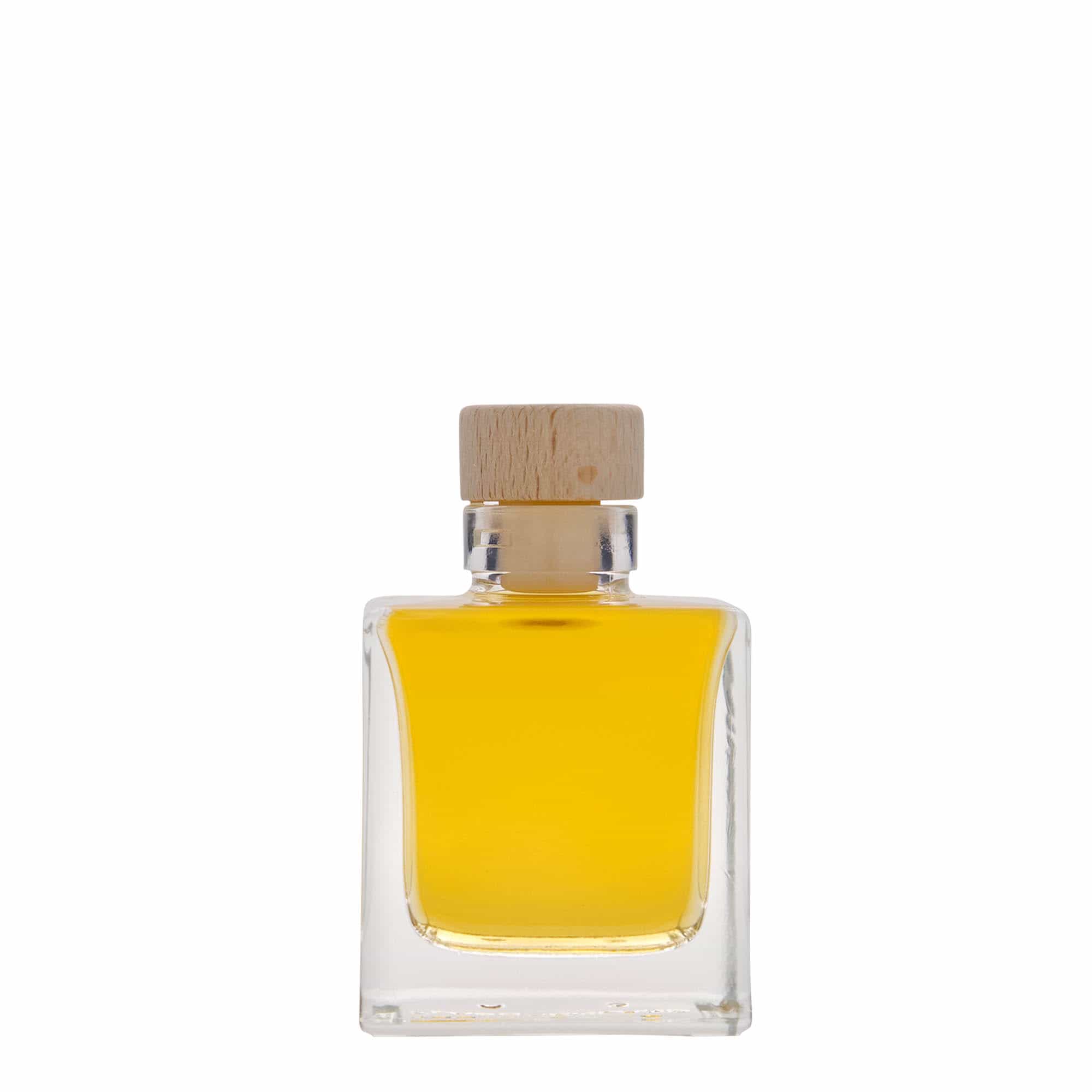 100 ml-es üvegpalack 'Cube', négyzet alakú, szájnyílás: parafadugó