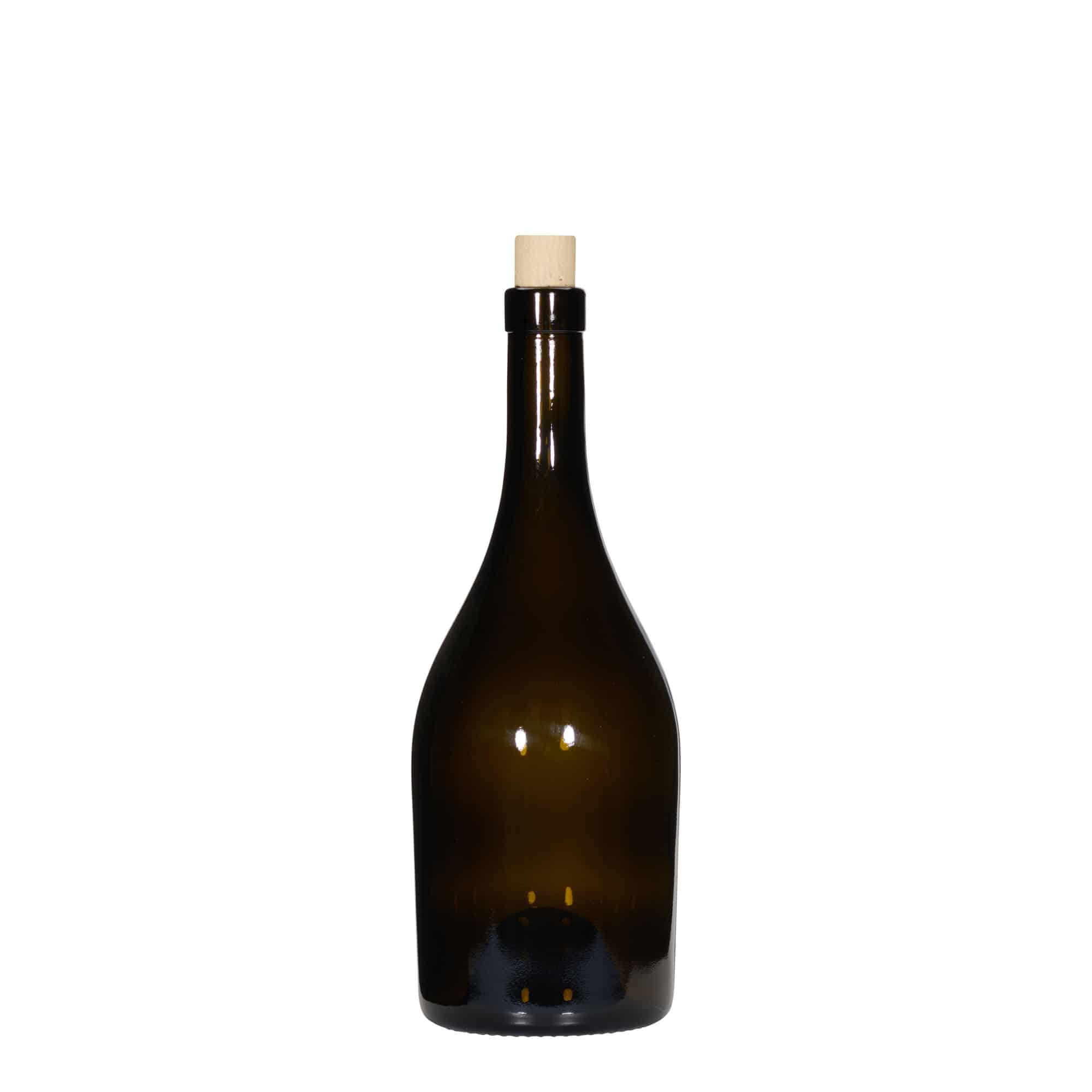 750 ml-es borospalack 'Exclusive', antikzöld, szájnyílás: parafadugó