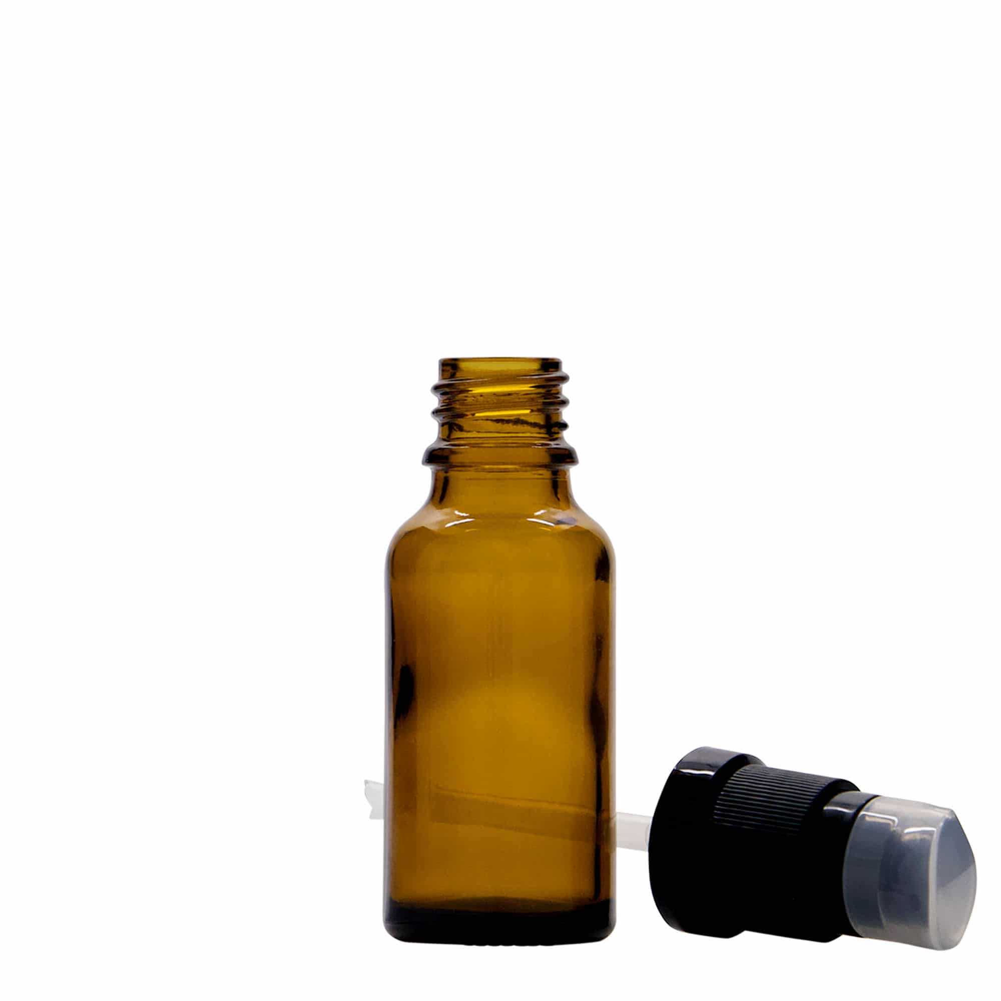 20 ml-es patikai üveg krémpumpával, üveg, barna, szájnyílás: DIN 18