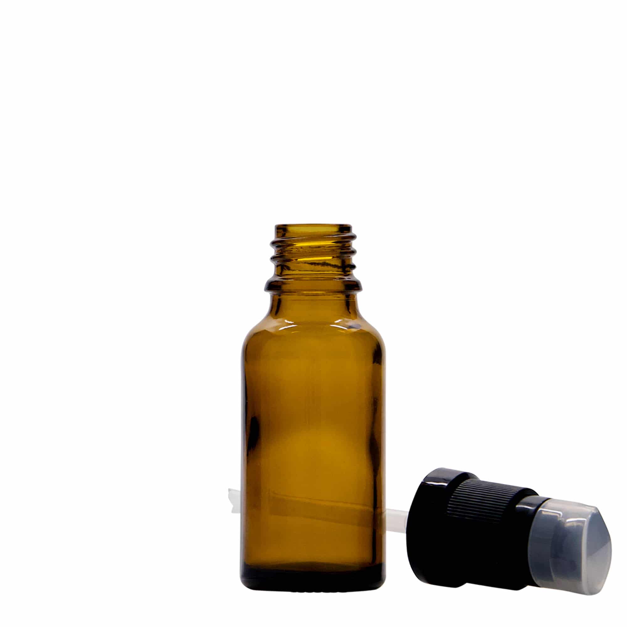 20 ml orvosi üveg lotionpumpával, üveg, barna, nyílás: DIN 18