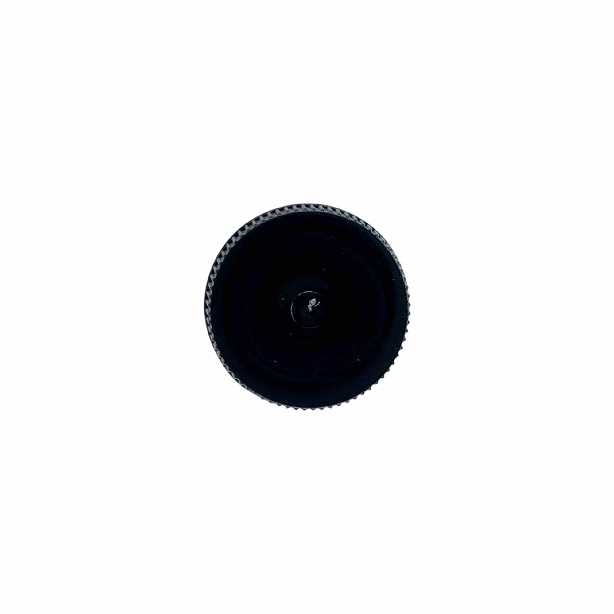 Csavarzár EPE betéttel, PE műanyag, fekete, nyílásra: DIN 25