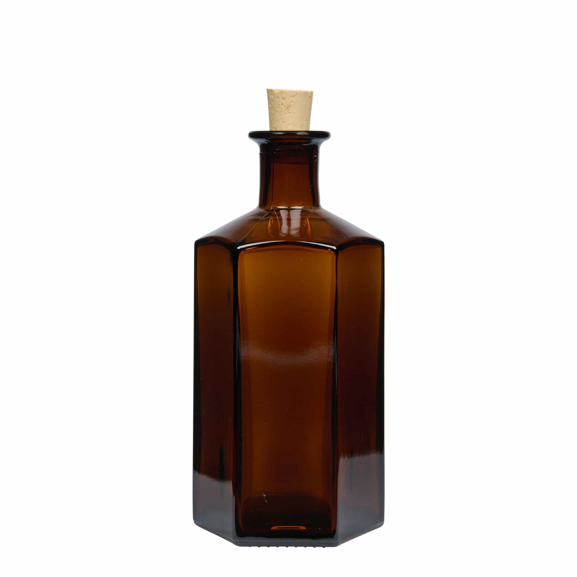 500 ml-es üvegpalack Apothecary 'Jimmy'. hatszögletű. barna. Száj: parafa
