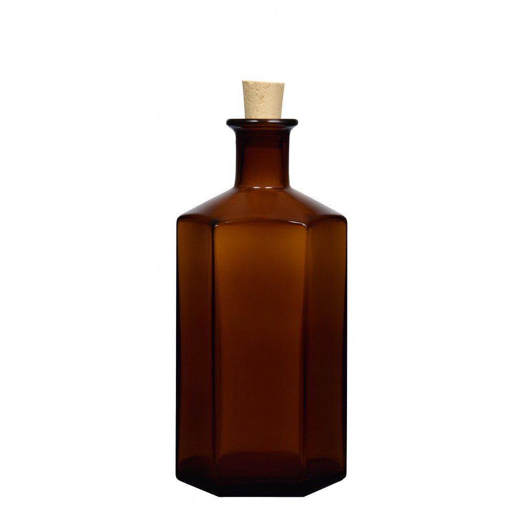 500 ml üveges gyógyszerészüveg 'Jimmy', hatszögletű, barna, nyílás: parafa 500 ml üveges gyógyszerészüveg 'Jimmy', hatszögletű, barna, nyílás: parafa