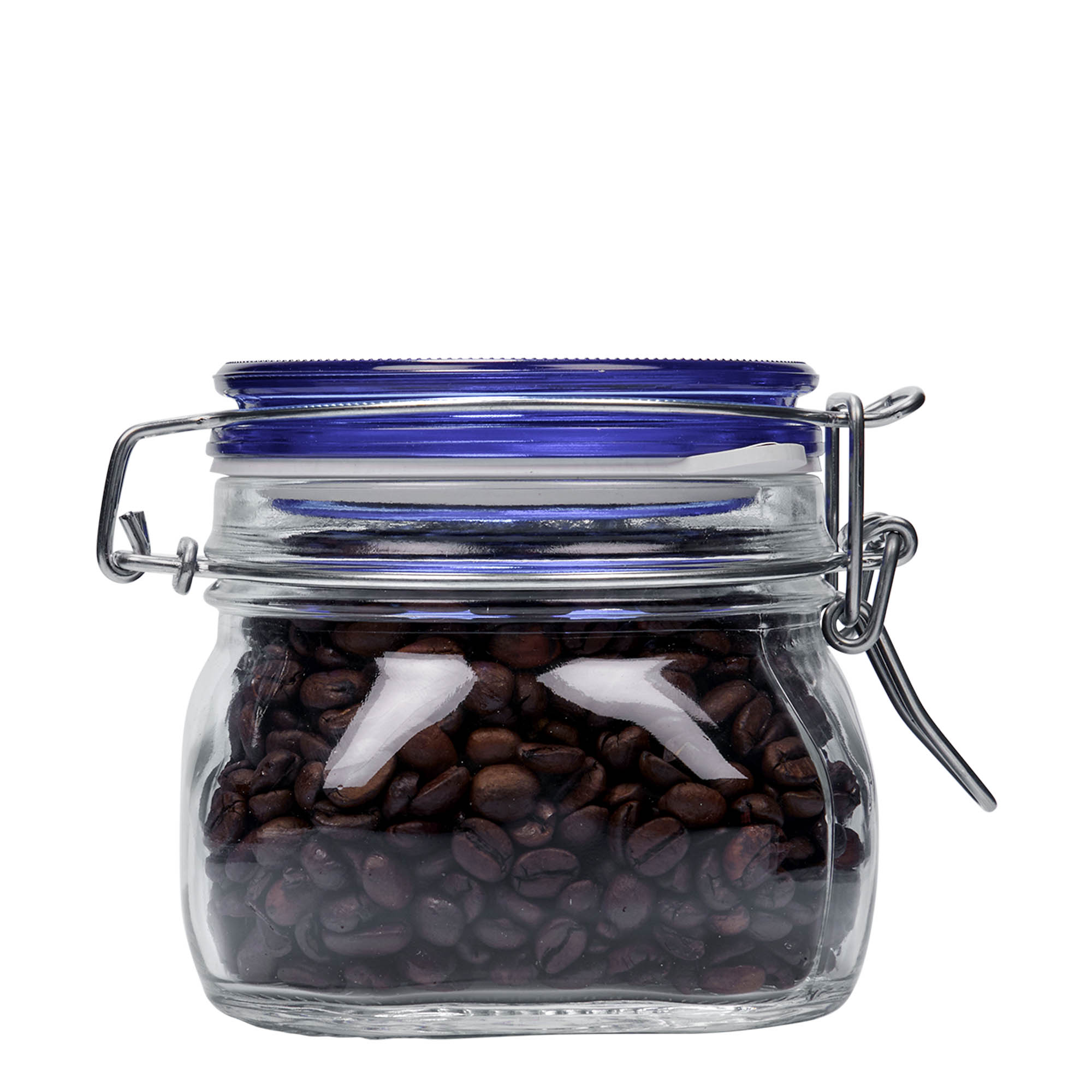 500 ml drótfüles üveg 'Fido' kék tetővel, négyzet alakú, nyílás: drótfüles záróelem