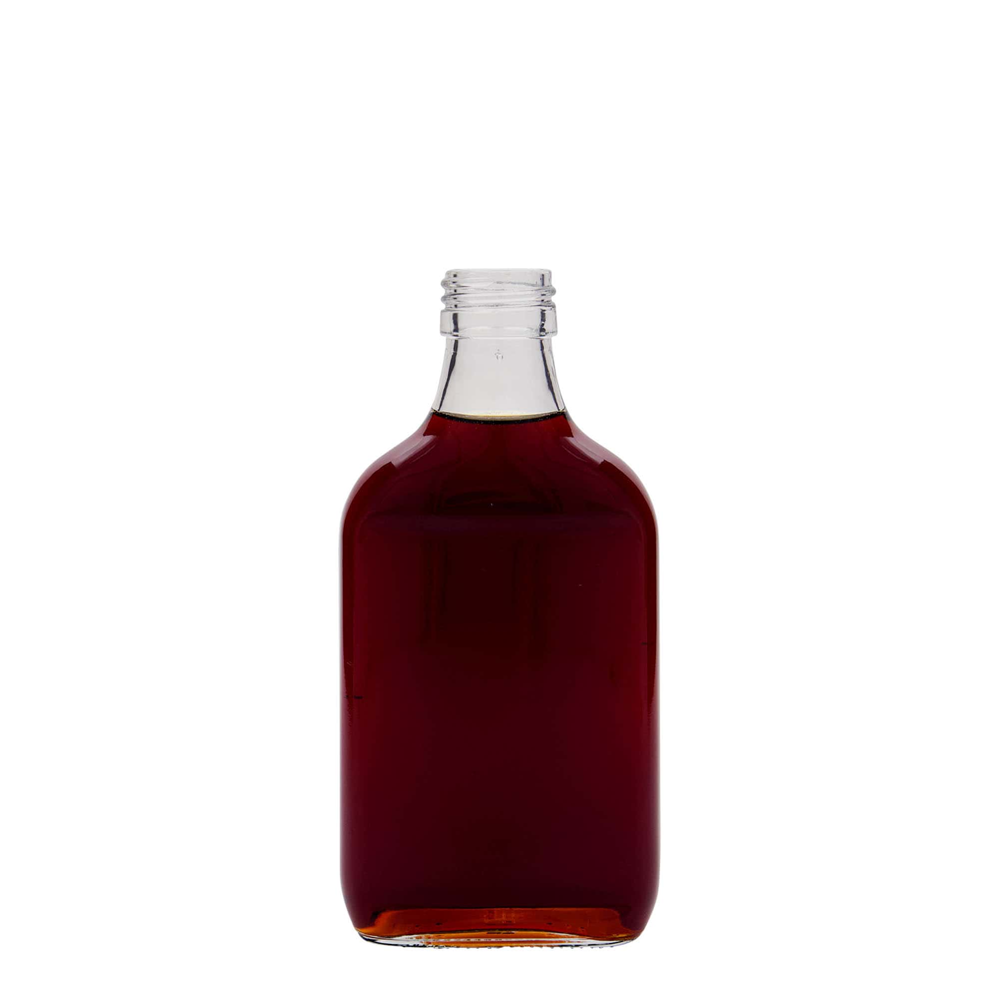 200 ml zsebes üveg, téglalap alakú, üveg, nyílás: PP 28