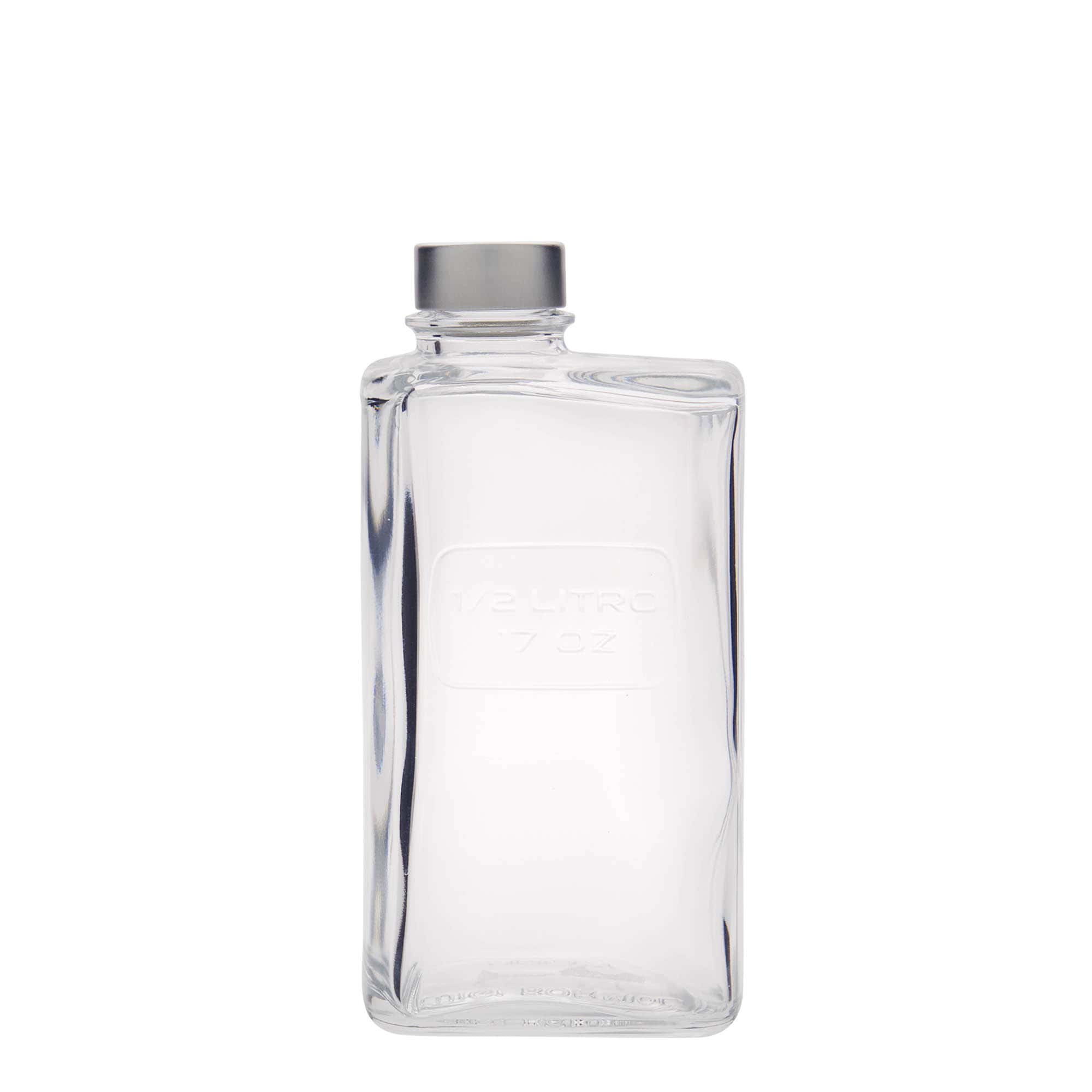 500 ml-es üvegpalack 'Optima Lattina', négyszögletű, szájnyílás: csavaros kupak
