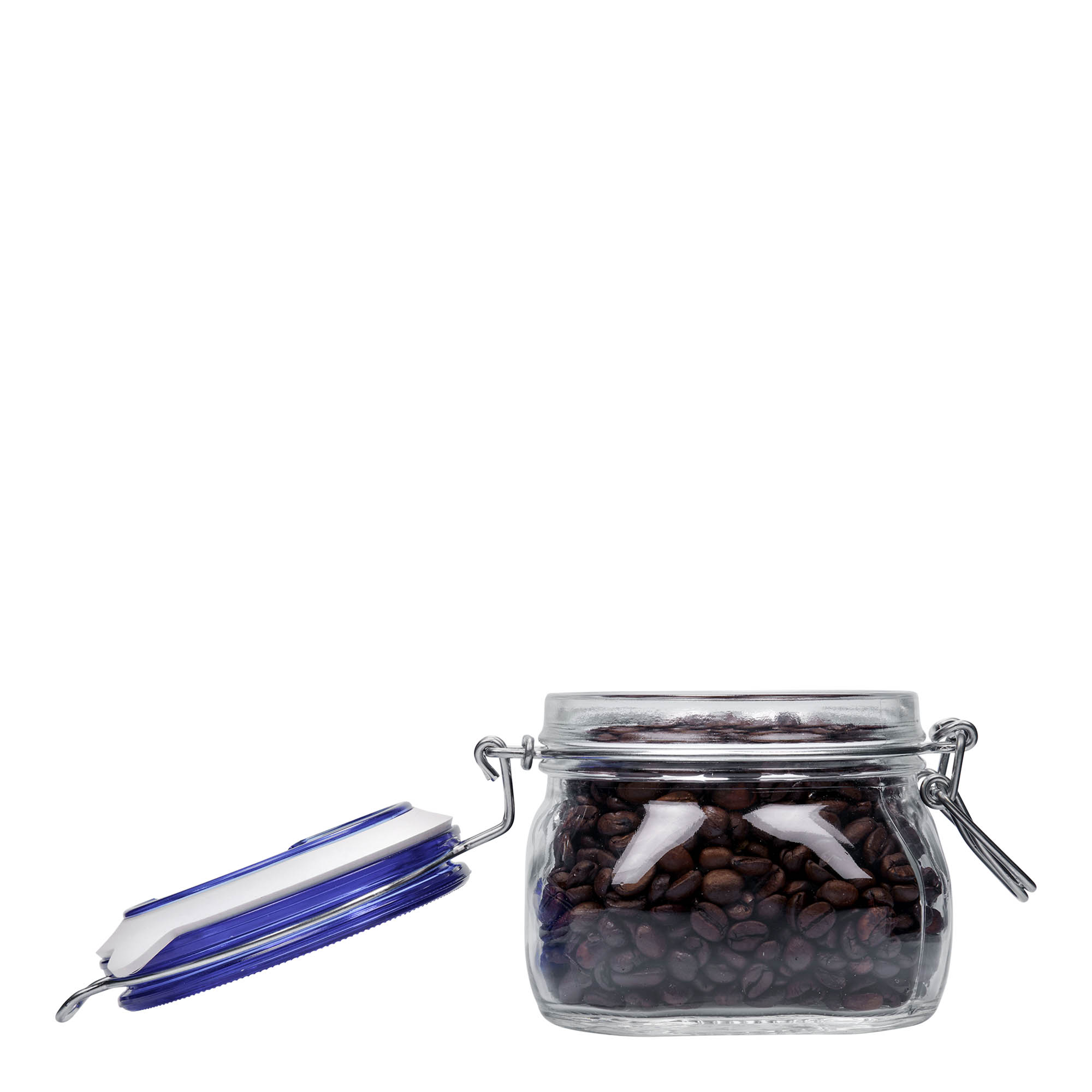 500 ml drótfüles üveg 'Fido' kék tetővel, négyzet alakú, nyílás: drótfüles záróelem