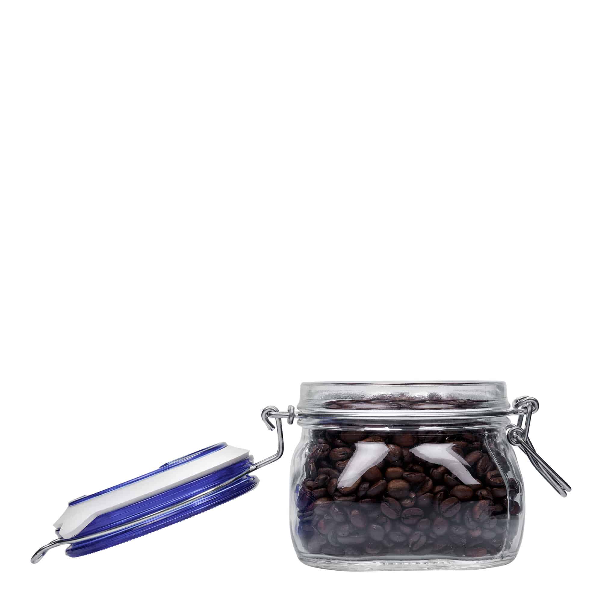 500 ml drótfüles üveg 'Fido' kék tetővel, négyzet alakú, nyílás: drótfüles záróelem